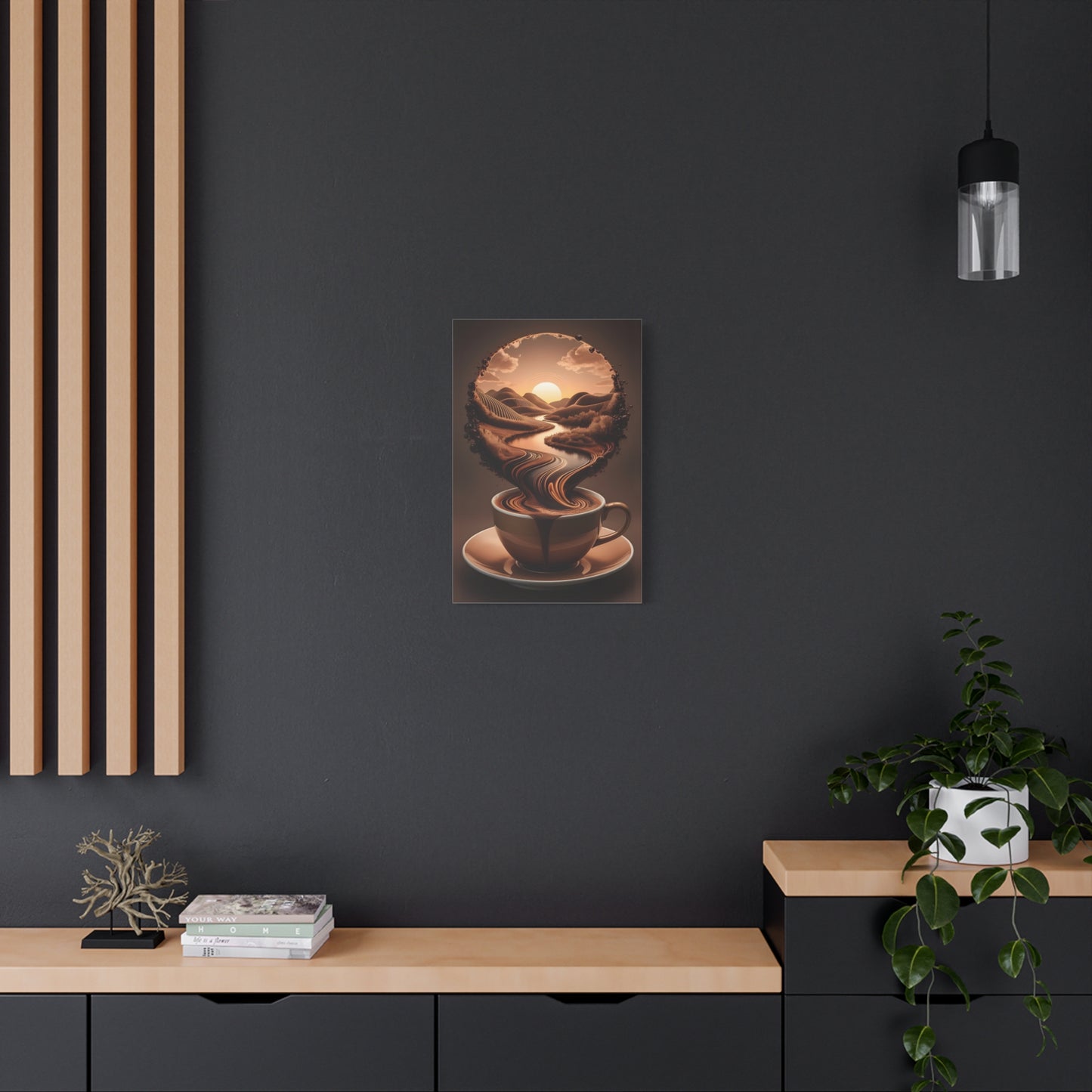 Coffee Art Wall Canva Print – Surreal Sunset Landscape in a Cup - Modern Kitchen & Café Decor