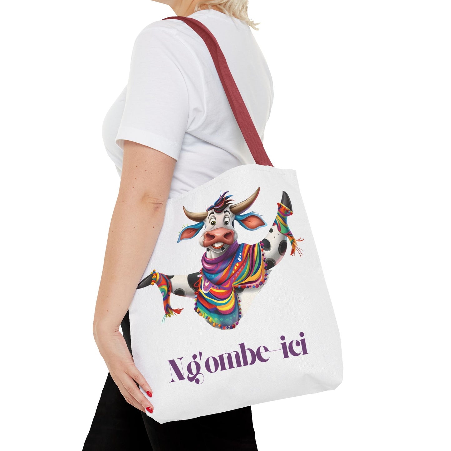 Tote Funny Ngombe-ici Cow Bag, Fun Eco-Friendly Shopping Bag, Animal Lover Gift, Festival Tote, Cute Cow Design, Mochila de Vaca