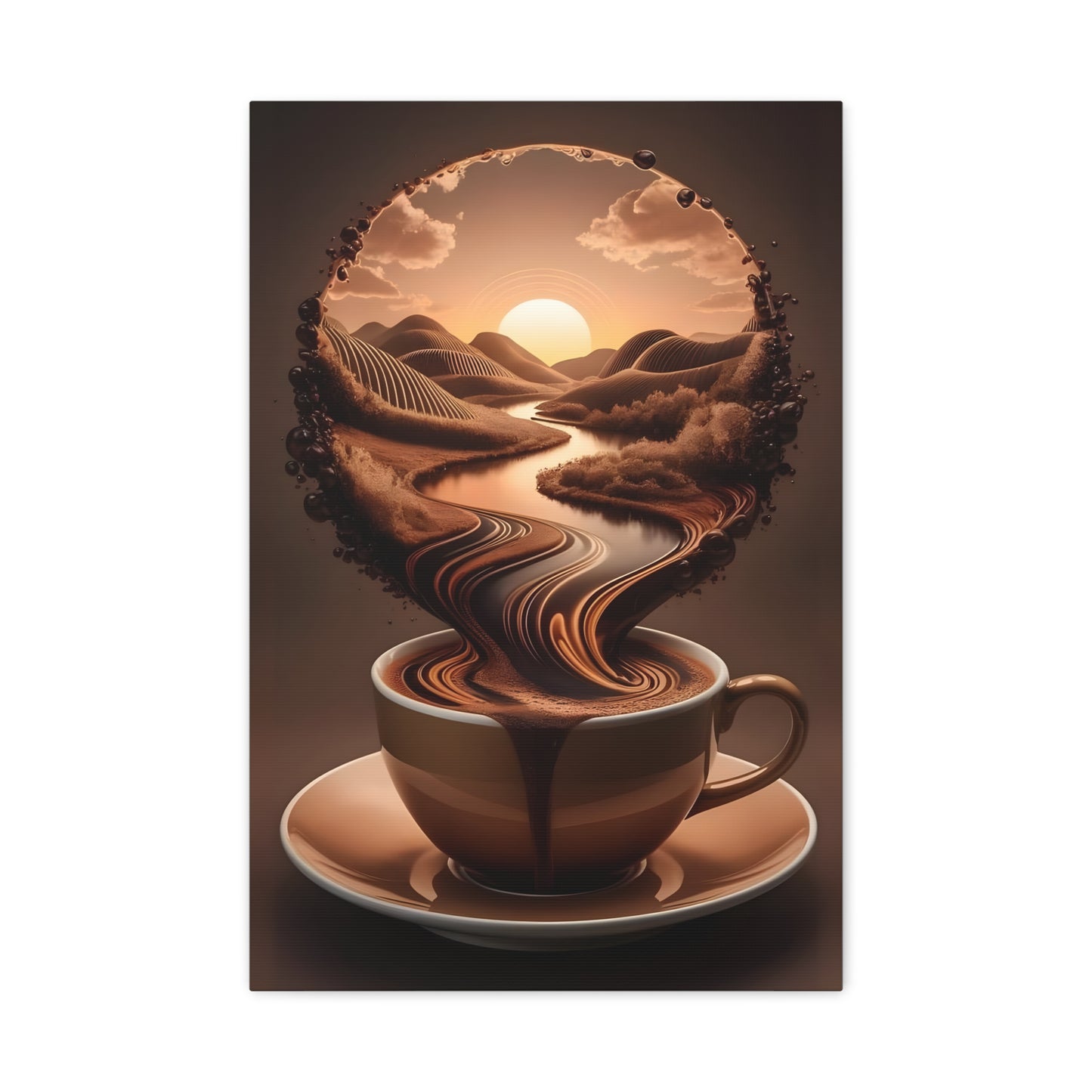 Coffee Art Wall Canva Print – Surreal Sunset Landscape in a Cup - Modern Kitchen & Café Decor