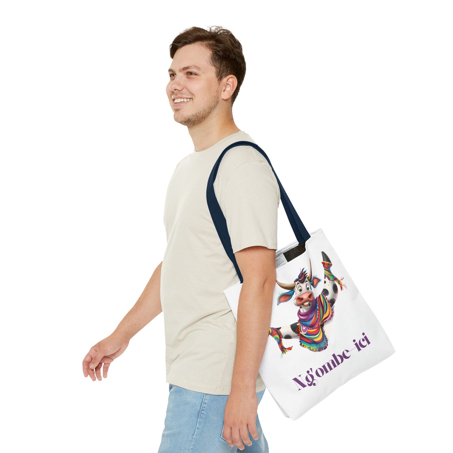 Tote Funny Ngombe-ici Cow Bag, Fun Eco-Friendly Shopping Bag, Animal Lover Gift, Festival Tote, Cute Cow Design, Mochila de Vaca