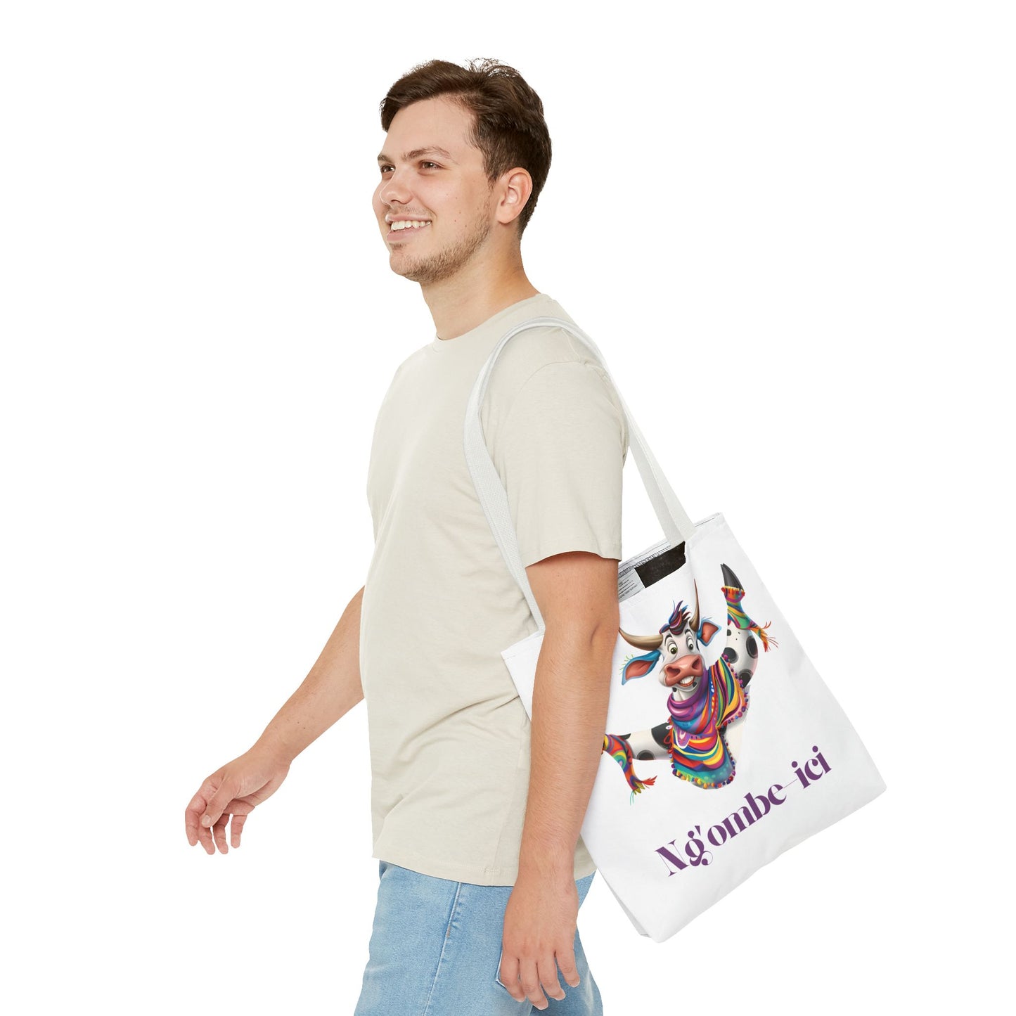 Tote Funny Ngombe-ici Cow Bag, Fun Eco-Friendly Shopping Bag, Animal Lover Gift, Festival Tote, Cute Cow Design, Mochila de Vaca
