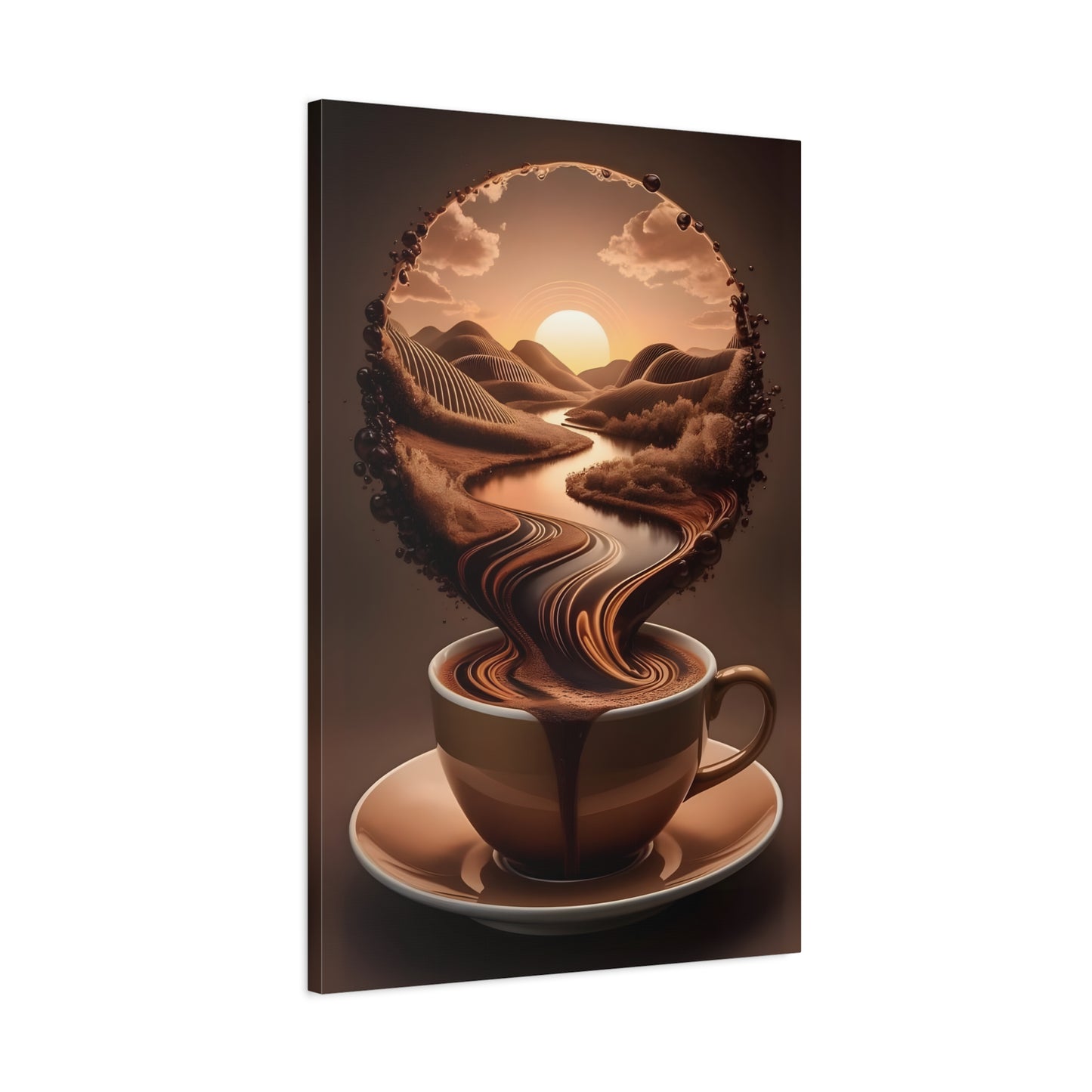 Coffee Art Wall Canva Print – Surreal Sunset Landscape in a Cup - Modern Kitchen & Café Decor