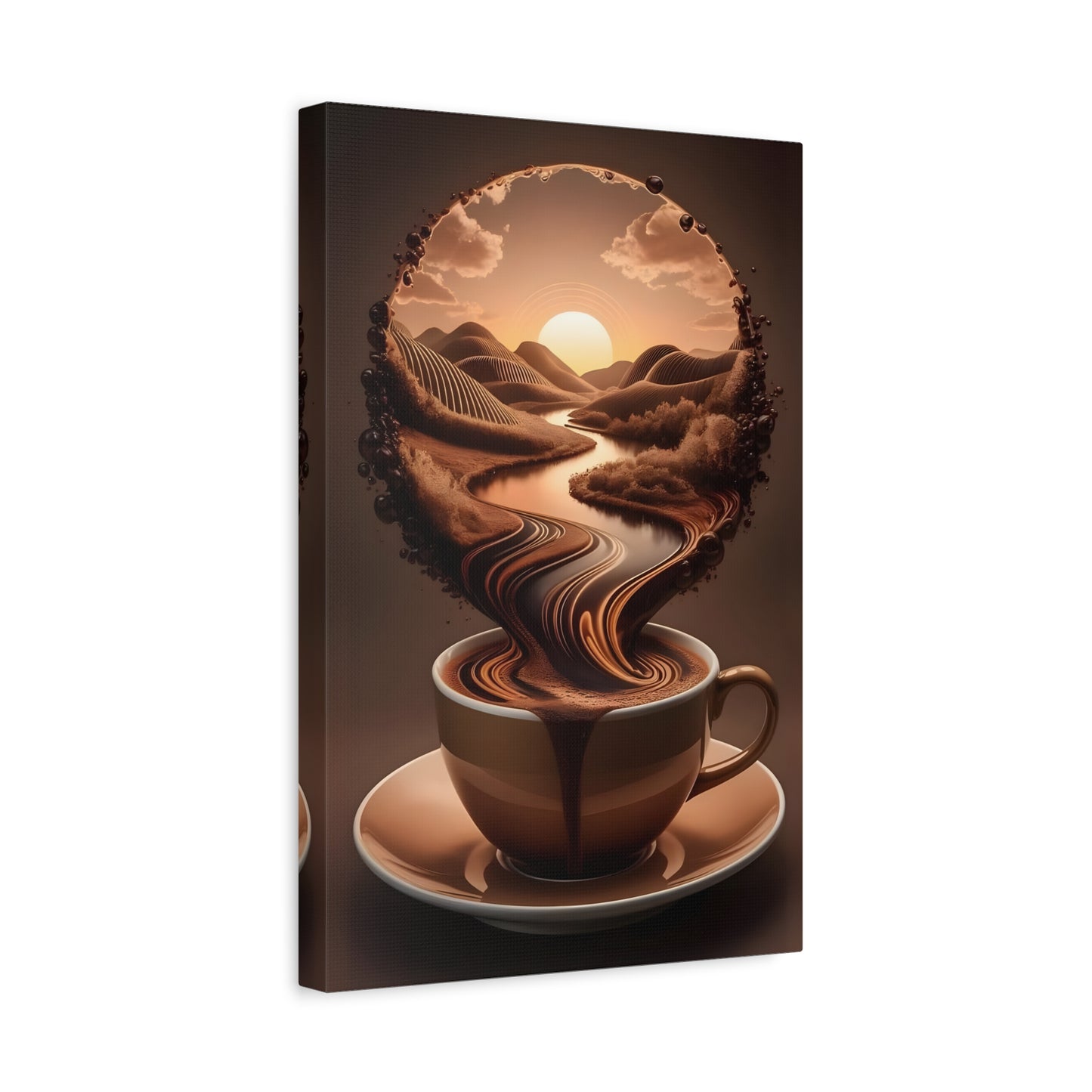 Coffee Art Wall Canva Print – Surreal Sunset Landscape in a Cup - Modern Kitchen & Café Decor
