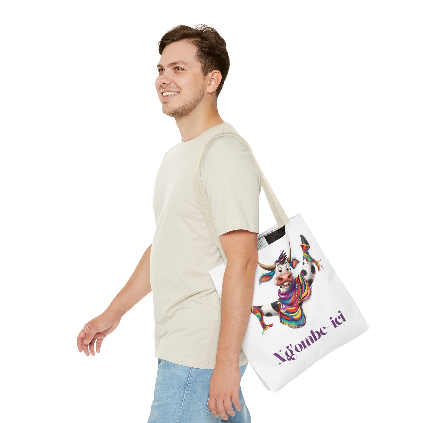 Tote Funny Ngombe-ici Cow Bag, Fun Eco-Friendly Shopping Bag, Animal Lover Gift, Festival Tote, Cute Cow Design, Mochila de Vaca