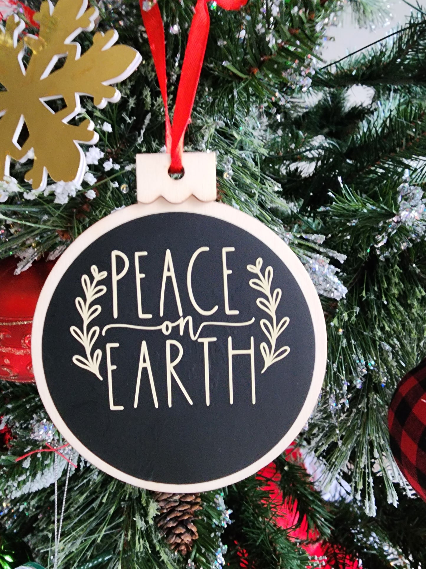 Peace on Earth, Merry Christmas, Jingle Bells (Set of 6) Christmas Ornaments