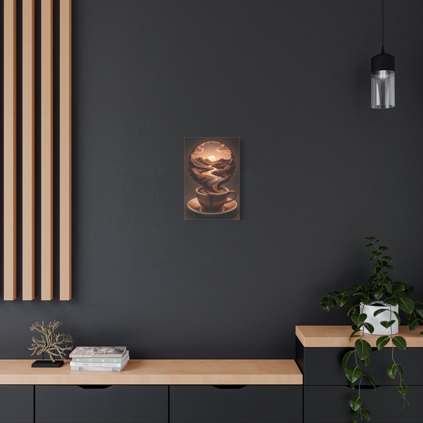 Coffee Art Wall Canva Print – Surreal Sunset Landscape in a Cup - Modern Kitchen & Café Decor