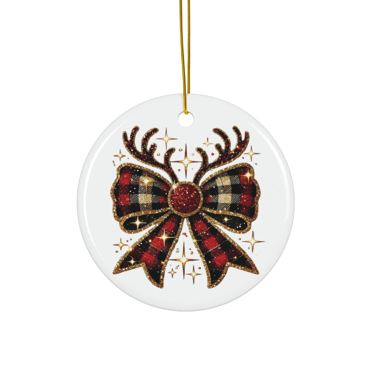 Reindeer Christmas Bow Ceramic Ornament; Christmas Decor, Festive Christmas Decoration, Holiday Tree Decor