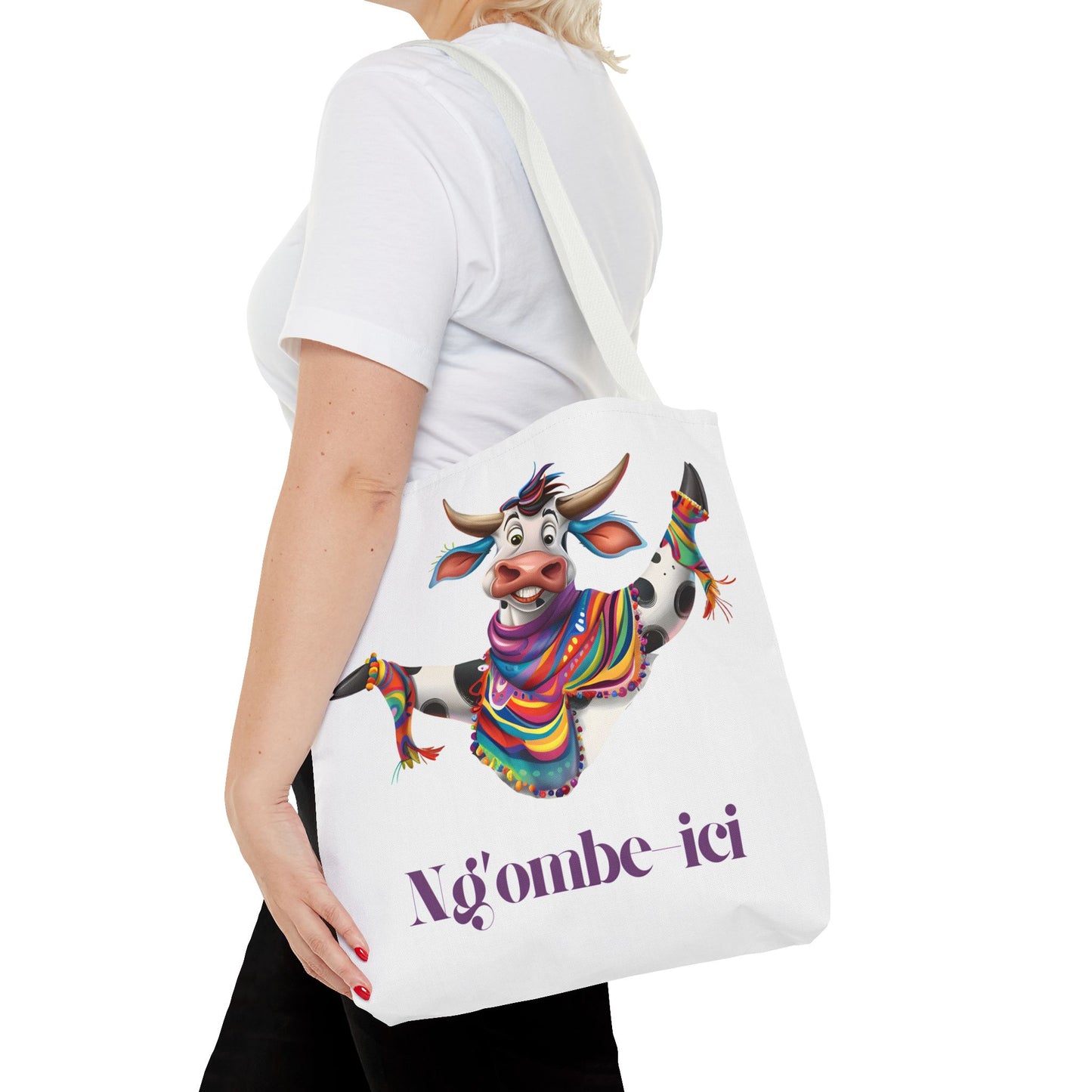 Tote Funny Ngombe-ici Cow Bag, Fun Eco-Friendly Shopping Bag, Animal Lover Gift, Festival Tote, Cute Cow Design, Mochila de Vaca