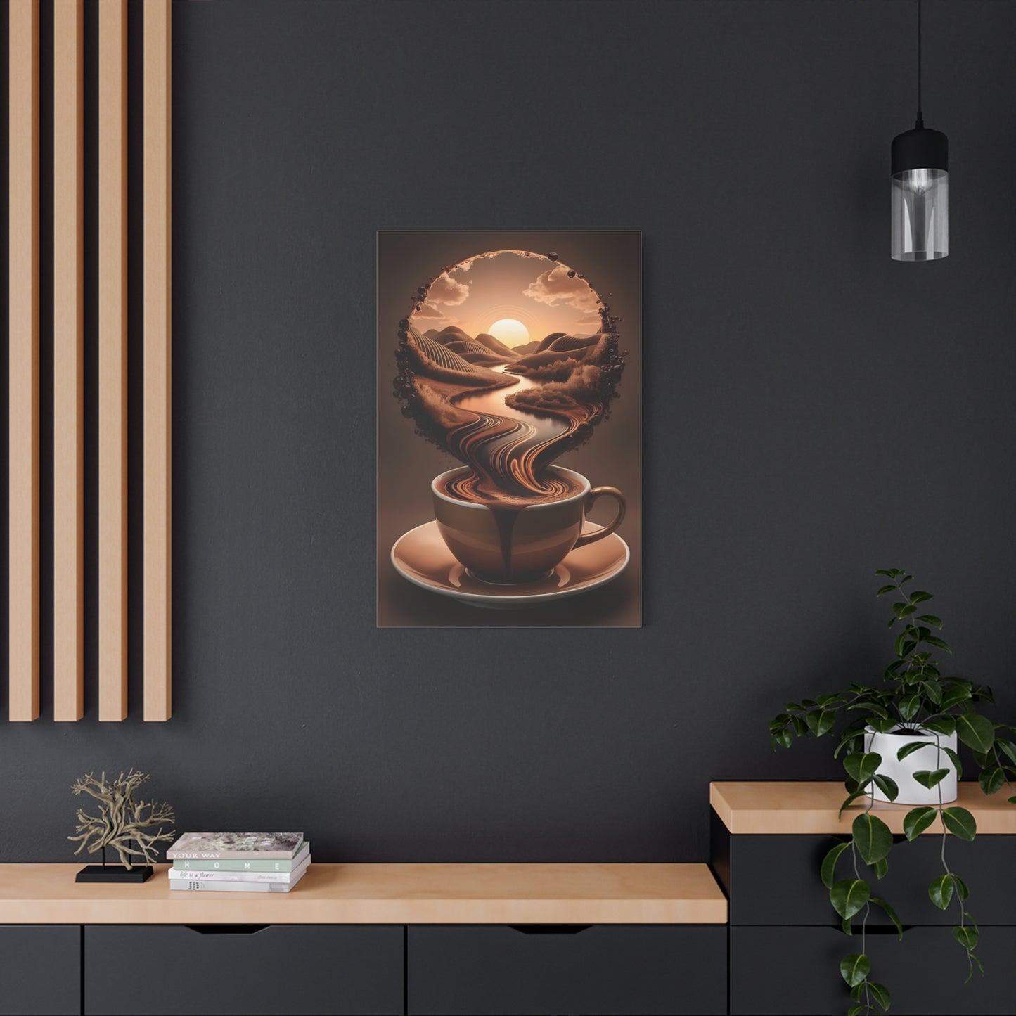 Coffee Art Wall Canva Print – Surreal Sunset Landscape in a Cup - Modern Kitchen & Café Decor