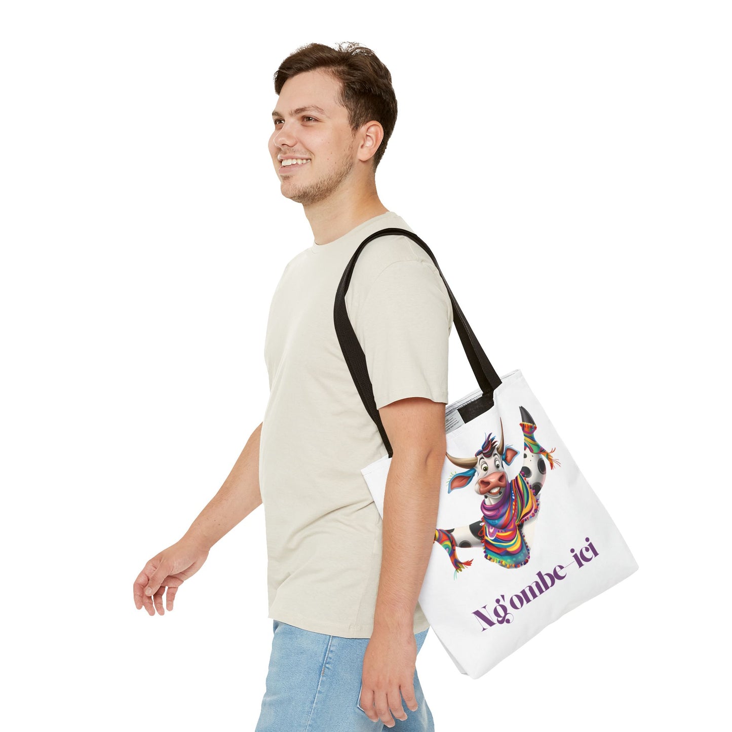 Tote Funny Ngombe-ici Cow Bag, Fun Eco-Friendly Shopping Bag, Animal Lover Gift, Festival Tote, Cute Cow Design, Mochila de Vaca