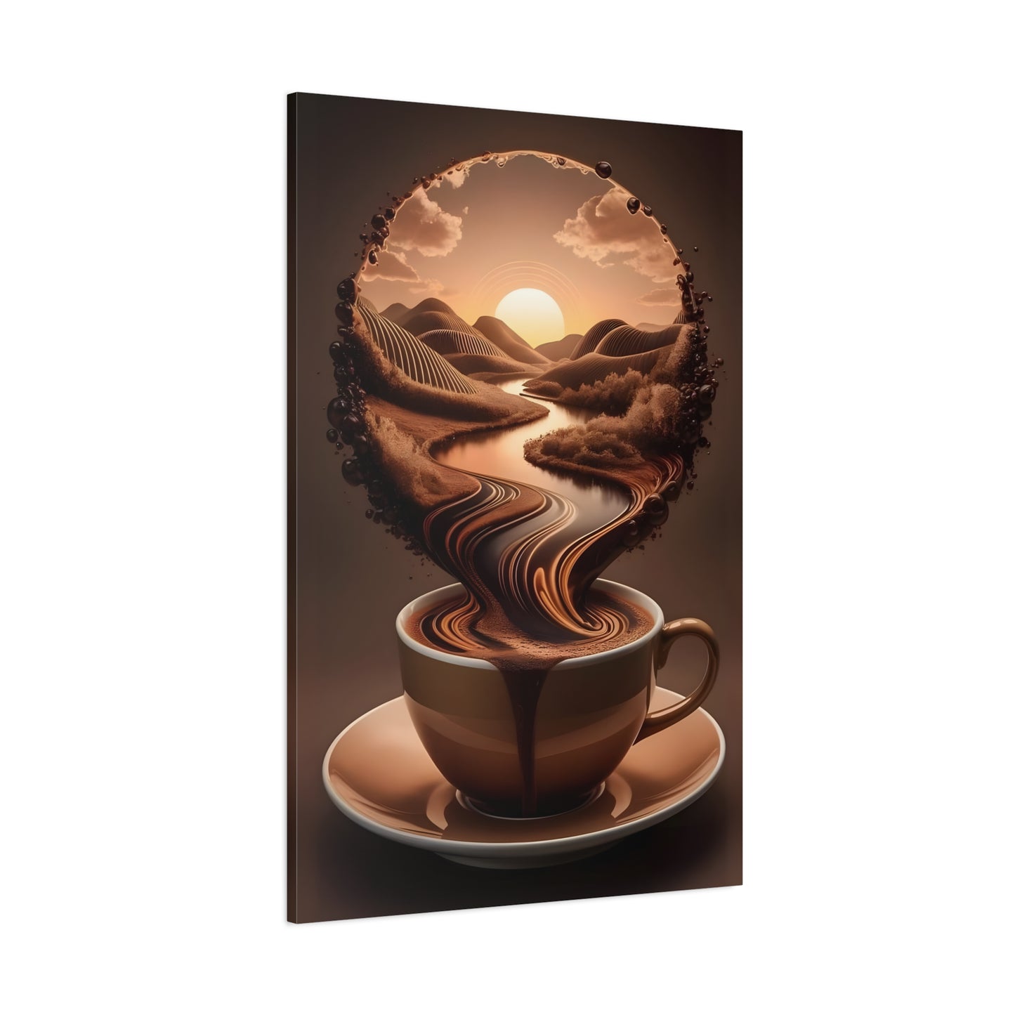 Coffee Art Wall Canva Print – Surreal Sunset Landscape in a Cup - Modern Kitchen & Café Decor