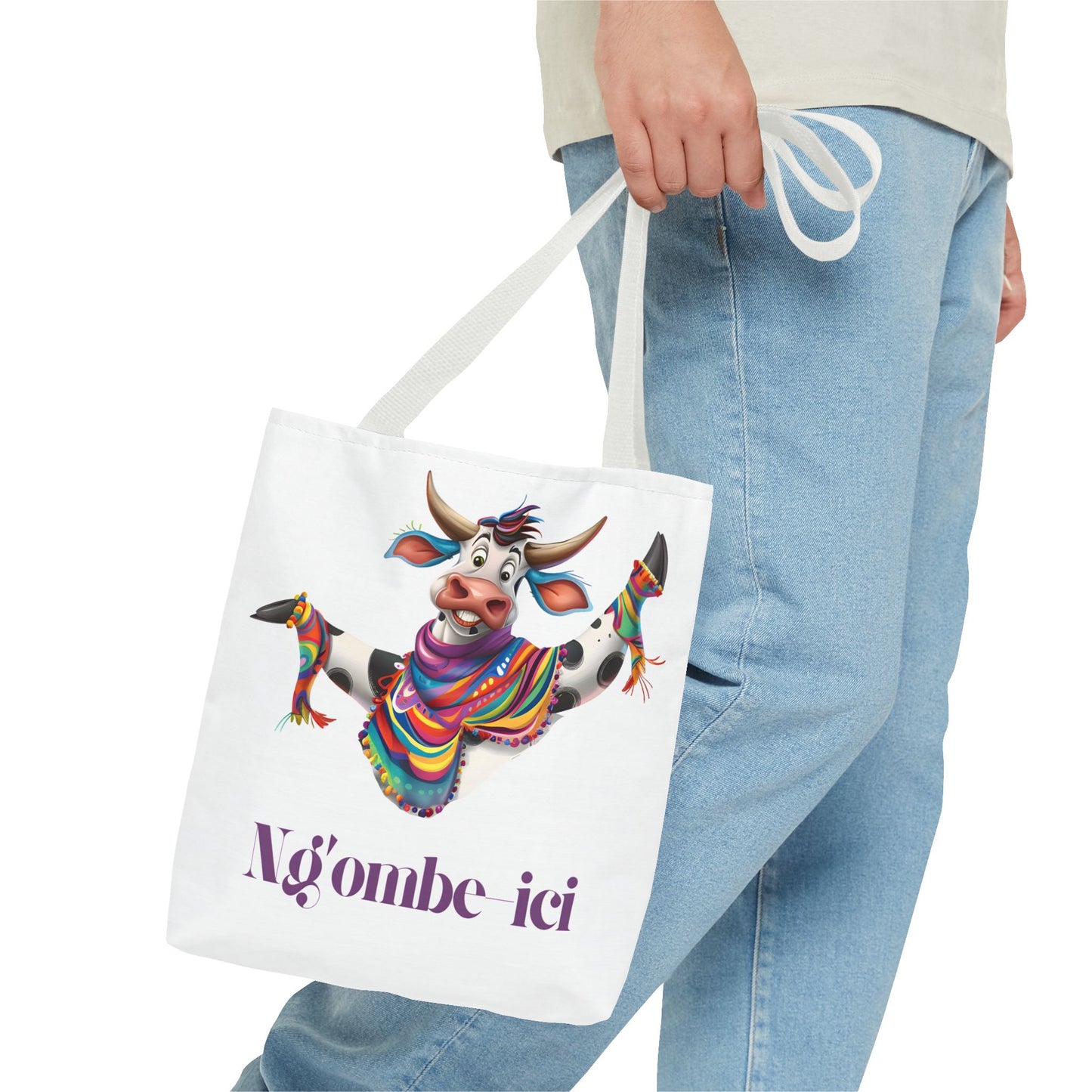 Tote Funny Ngombe-ici Cow Bag, Fun Eco-Friendly Shopping Bag, Animal Lover Gift, Festival Tote, Cute Cow Design, Mochila de Vaca
