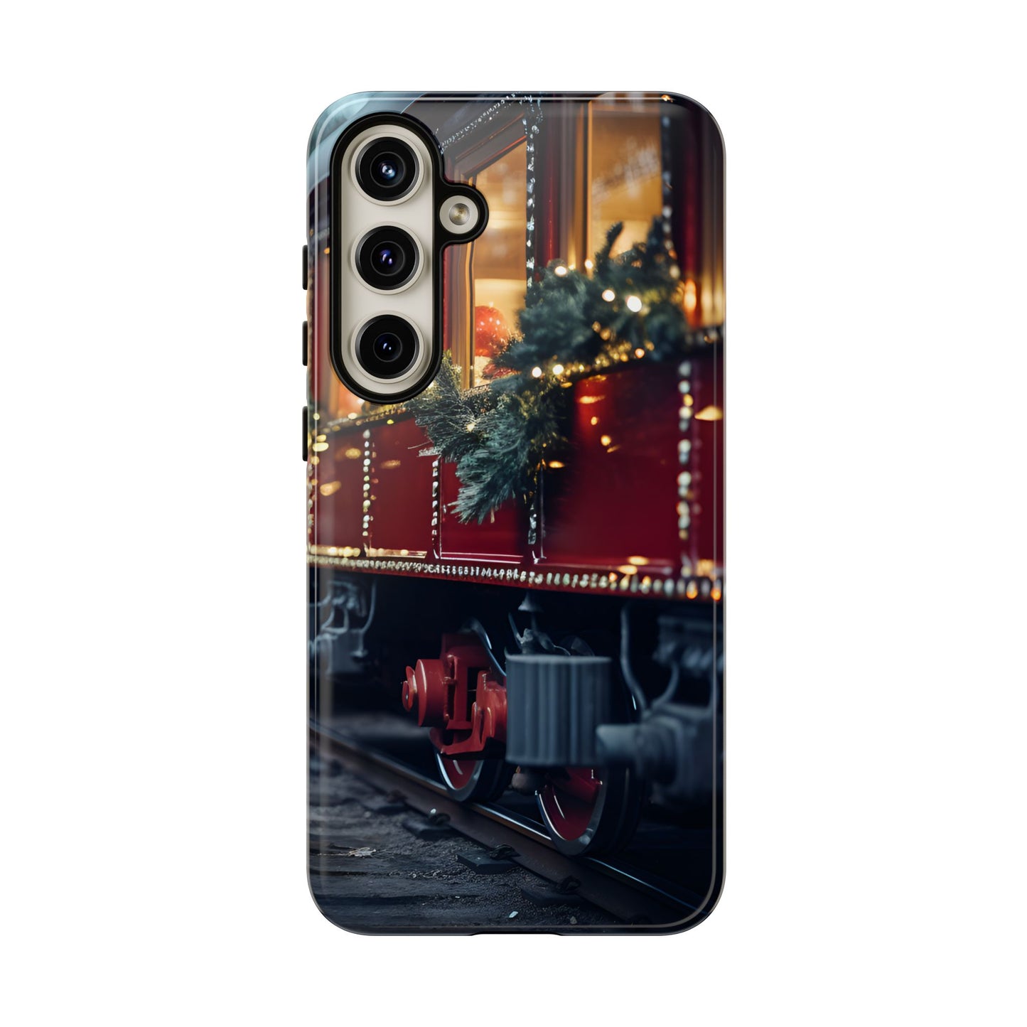 Classic Christmas Train Phone Case – Red & Green Holiday Art, Winter Wonderland Protective Cover