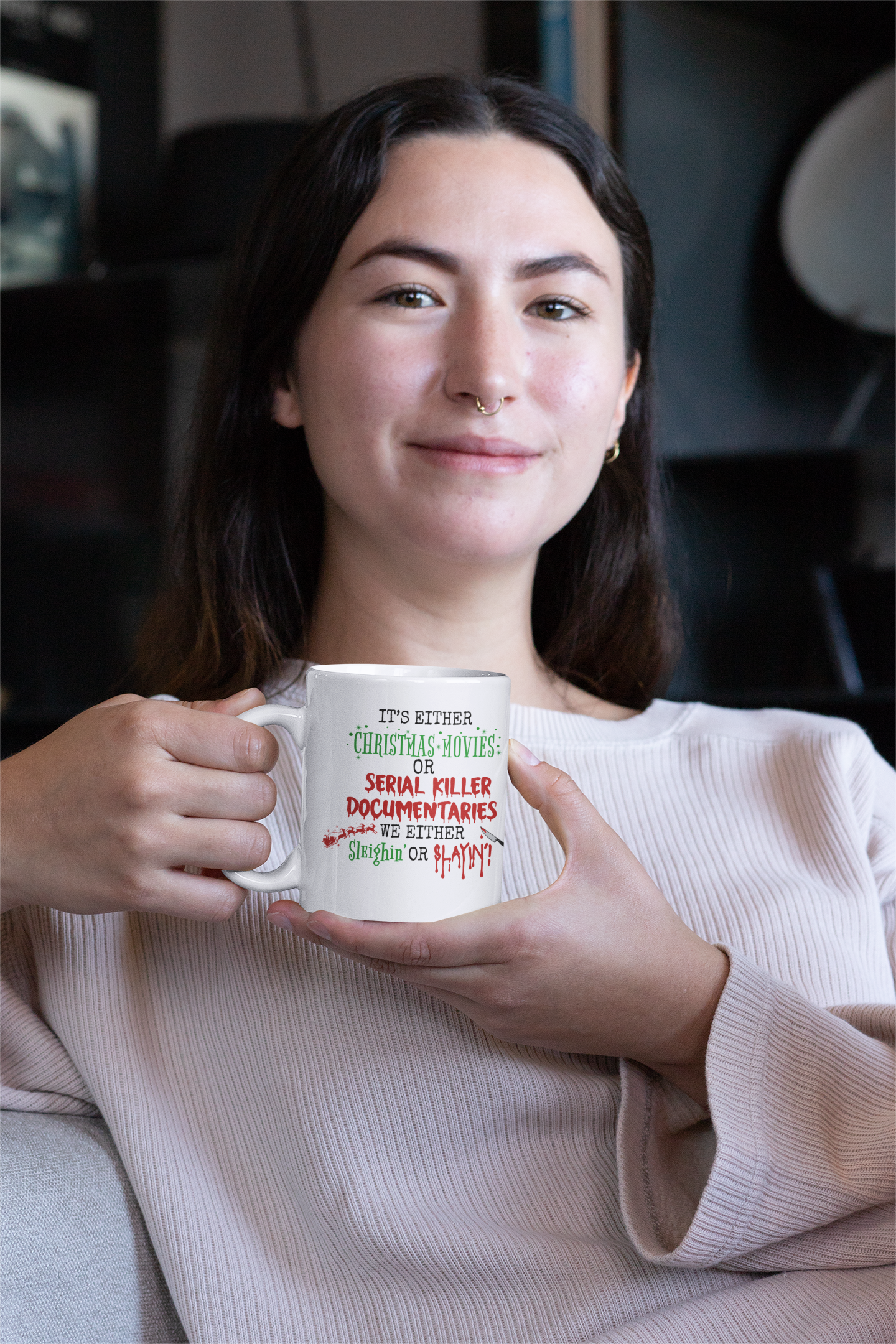 IT'S EITHER CHRISTMAS MOVIES OR SERIAL KILLER DOCUMENTARIES 11oz Coffee Mug, Christmas Mug Gift, Christmas Coffee Mug