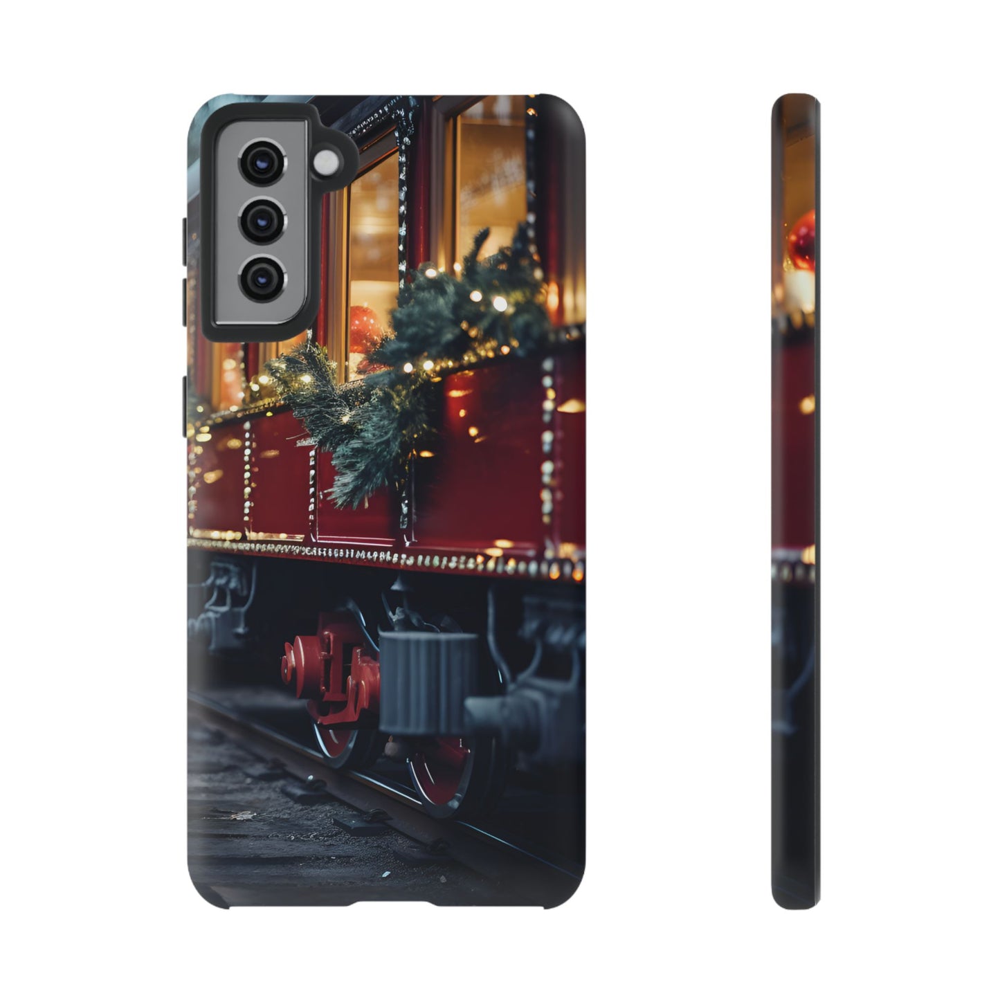 Classic Christmas Train Phone Case – Red & Green Holiday Art, Winter Wonderland Protective Cover