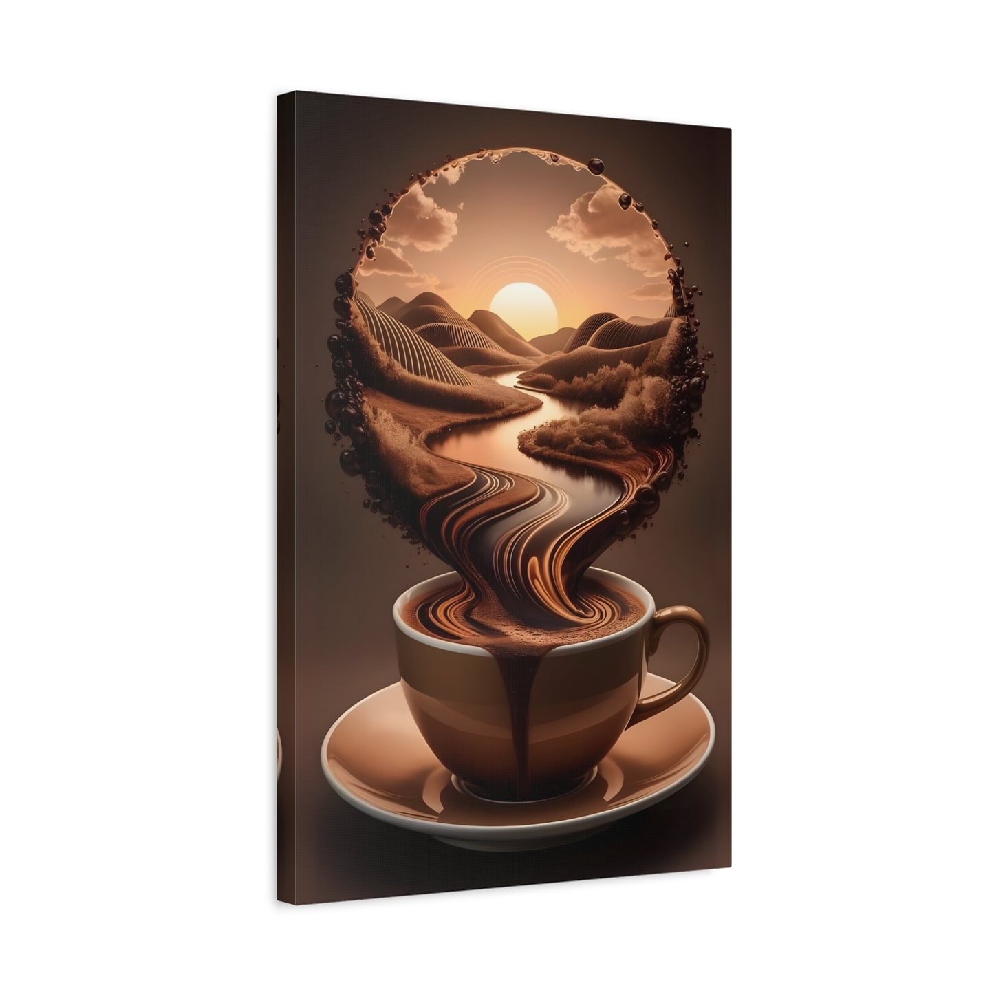 Coffee Art Wall Canva Print – Surreal Sunset Landscape in a Cup - Modern Kitchen & Café Decor