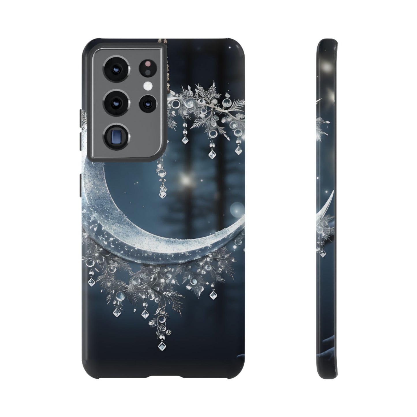 Christmas Ice Crescent Phone Case – Ice Diamond Hanging & Candle Art, Festive Holiday Design Protective Cover