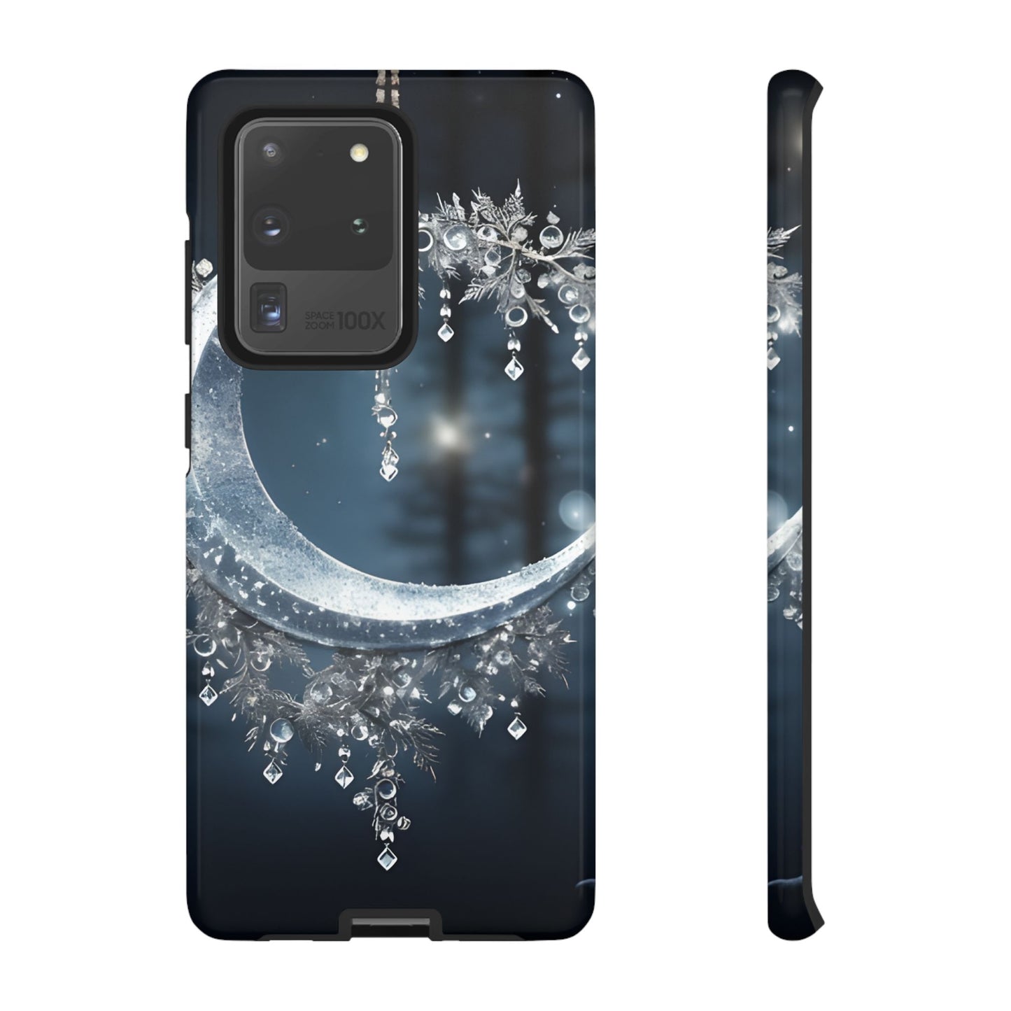 Christmas Ice Crescent Phone Case – Ice Diamond Hanging & Candle Art, Festive Holiday Design Protective Cover