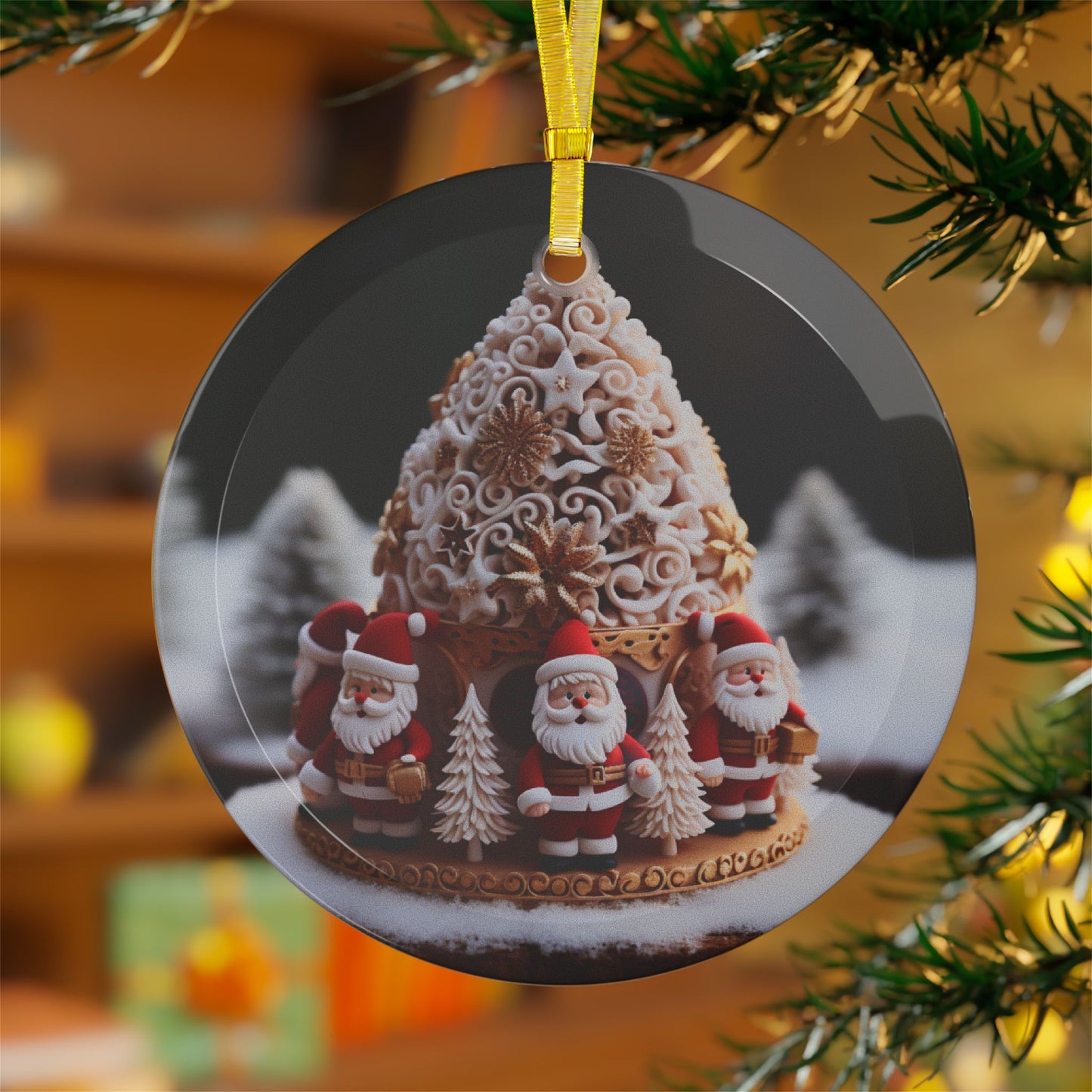 Santa Gingerbread Glass Ornament – Christmas Tree Decoration, Festive Holiday Decor