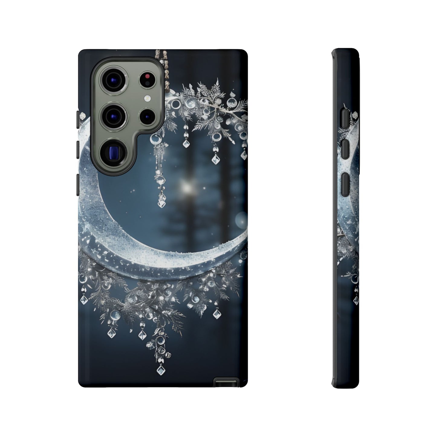 Christmas Ice Crescent Phone Case – Ice Diamond Hanging & Candle Art, Festive Holiday Design Protective Cover