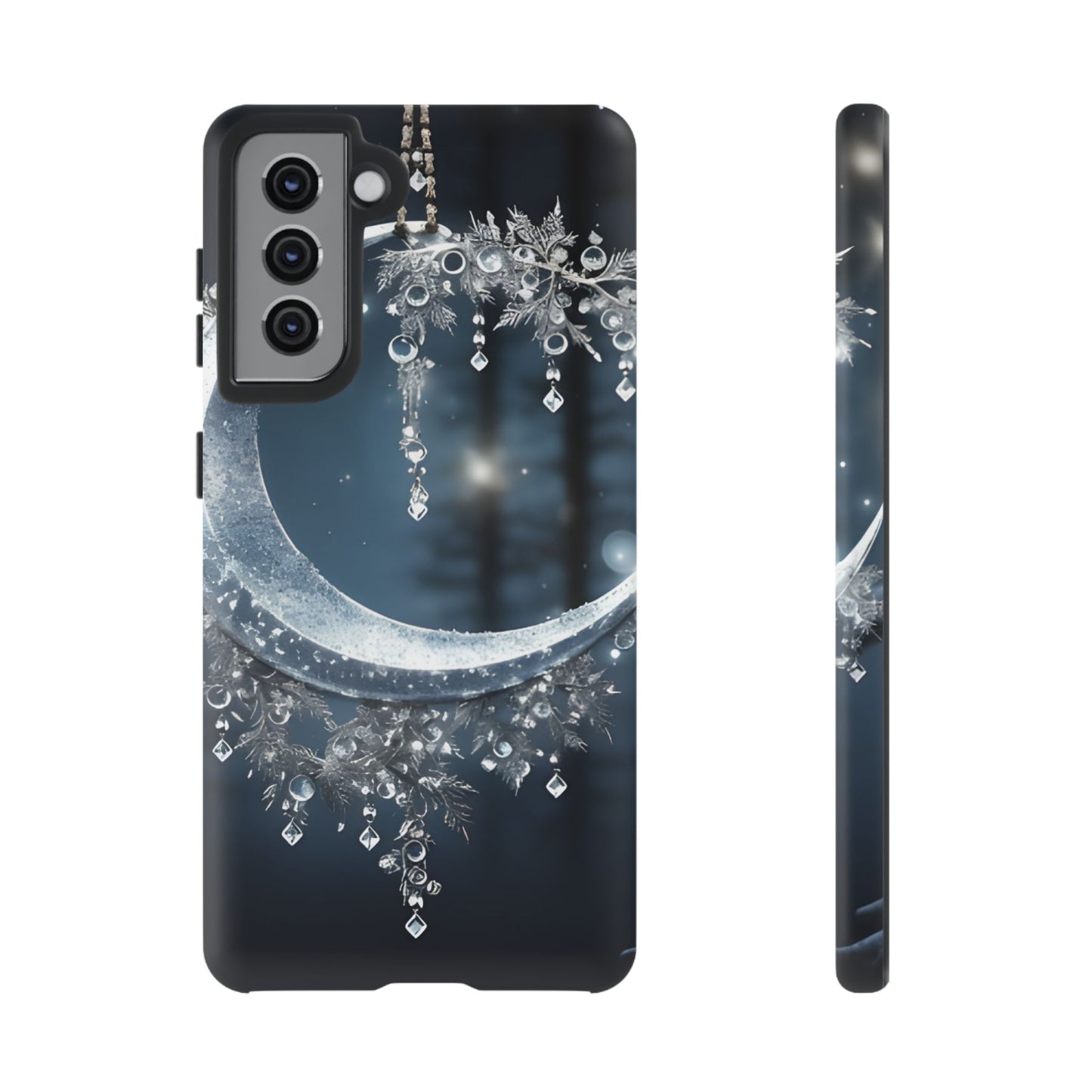 Christmas Ice Crescent Phone Case – Ice Diamond Hanging & Candle Art, Festive Holiday Design Protective Cover