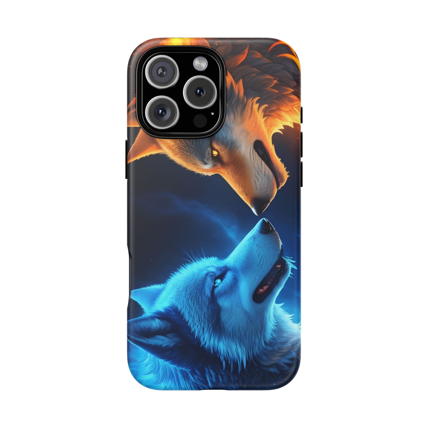 Fire Wolf and Ice Wolf Tough Phone Case – Dual Element Wolf Design, Protective Cover for Animal Lovers