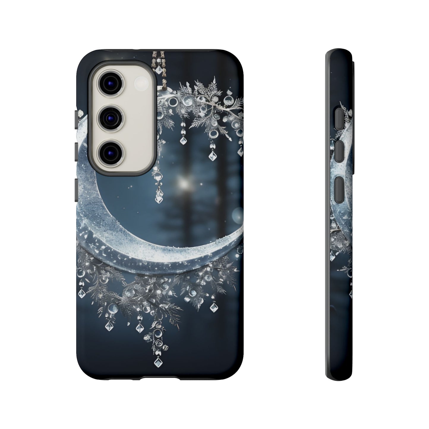 Christmas Ice Crescent Phone Case – Ice Diamond Hanging & Candle Art, Festive Holiday Design Protective Cover