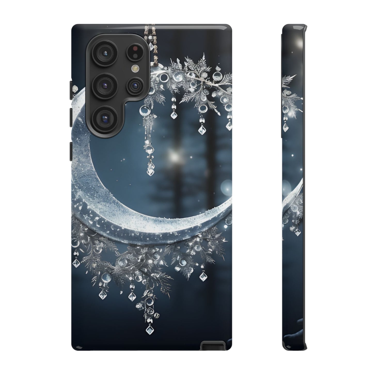 Christmas Ice Crescent Phone Case – Ice Diamond Hanging & Candle Art, Festive Holiday Design Protective Cover