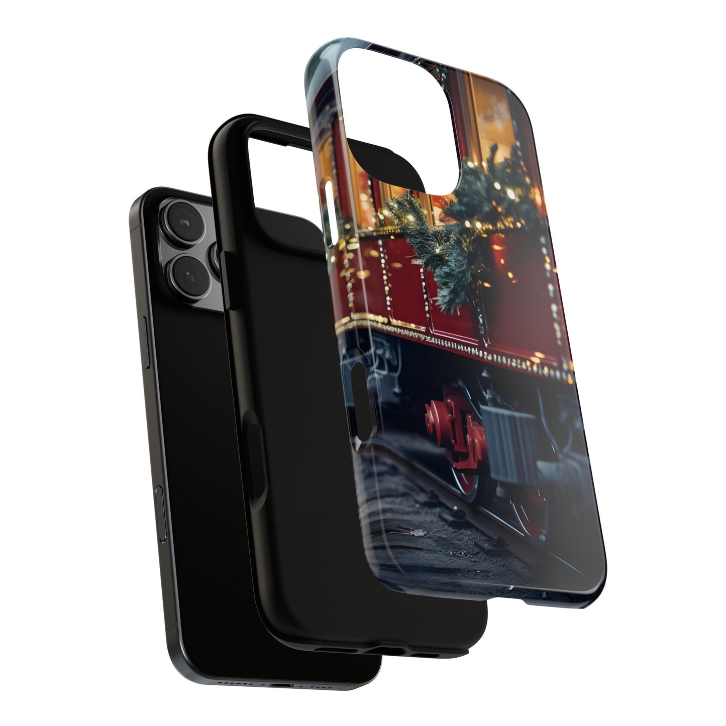 Classic Christmas Train Phone Case – Red & Green Holiday Art, Winter Wonderland Protective Cover