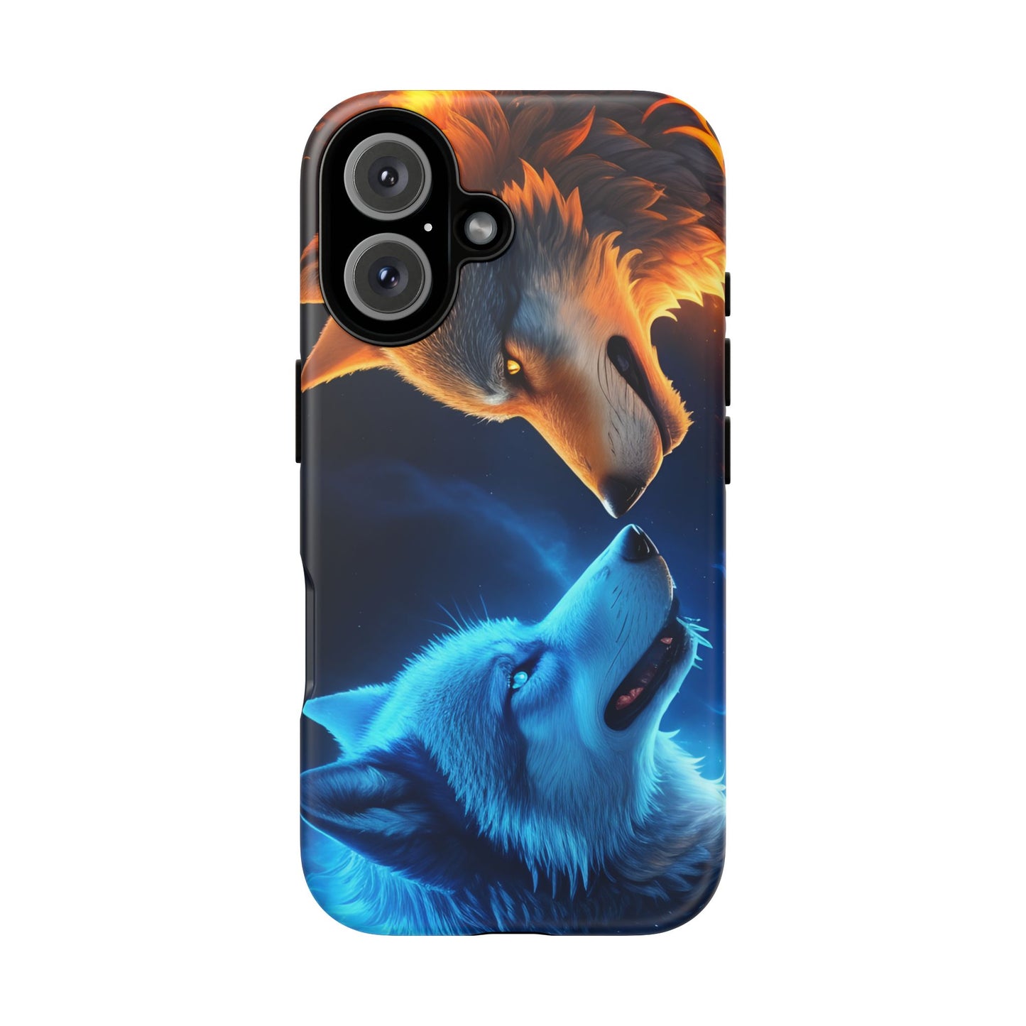 Fire Wolf and Ice Wolf Tough Phone Case – Dual Element Wolf Design, Protective Cover for Animal Lovers