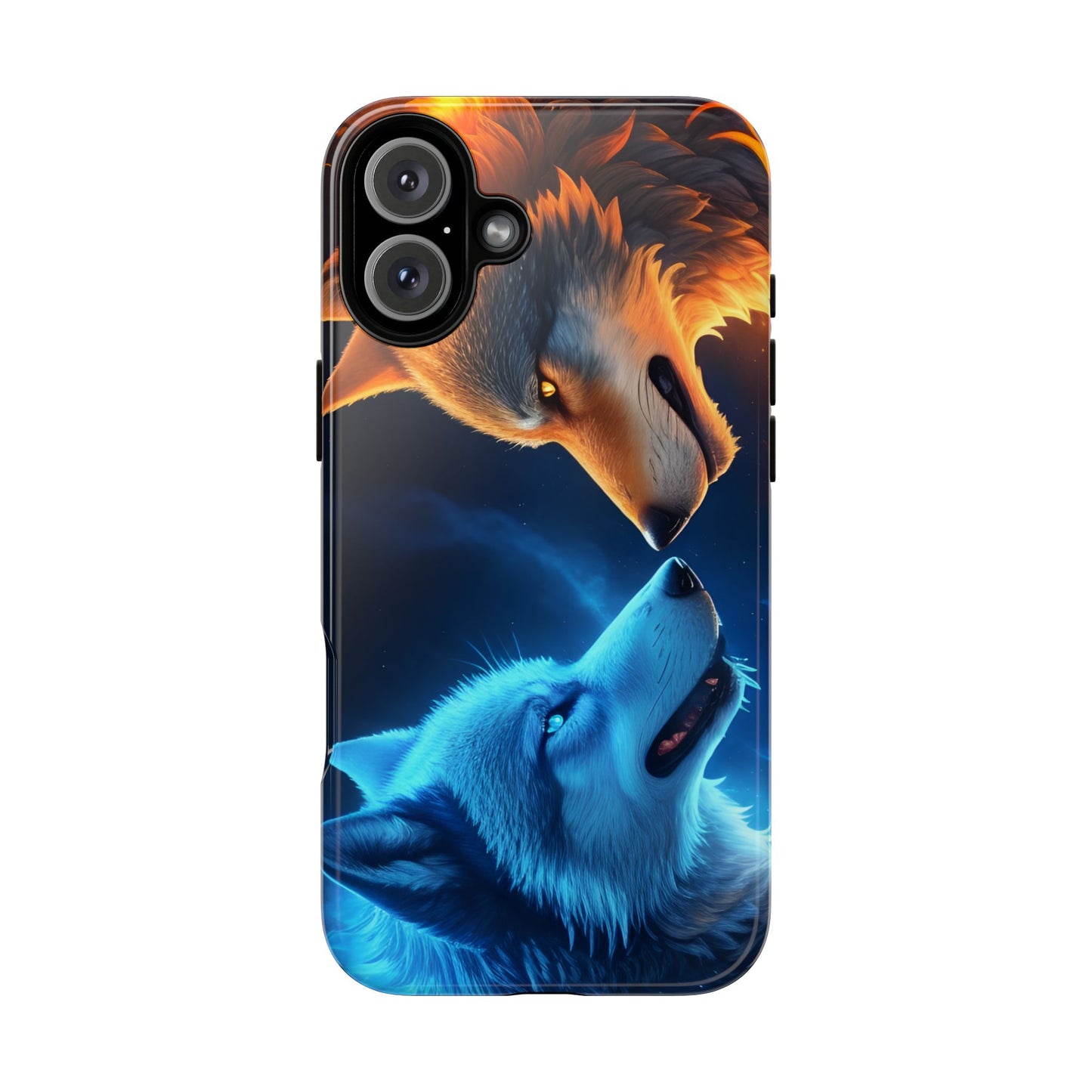 Fire Wolf and Ice Wolf Tough Phone Case – Dual Element Wolf Design, Protective Cover for Animal Lovers