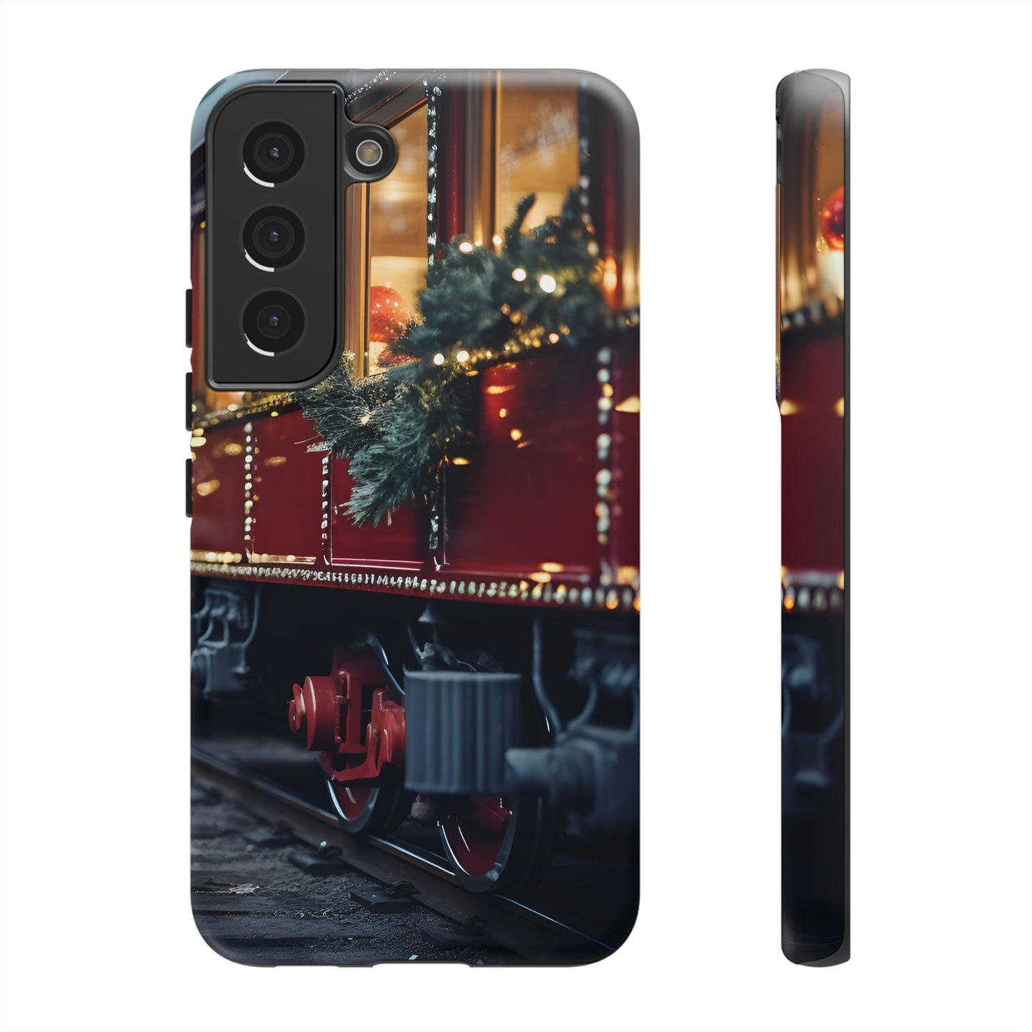 Classic Christmas Train Phone Case – Red & Green Holiday Art, Winter Wonderland Protective Cover