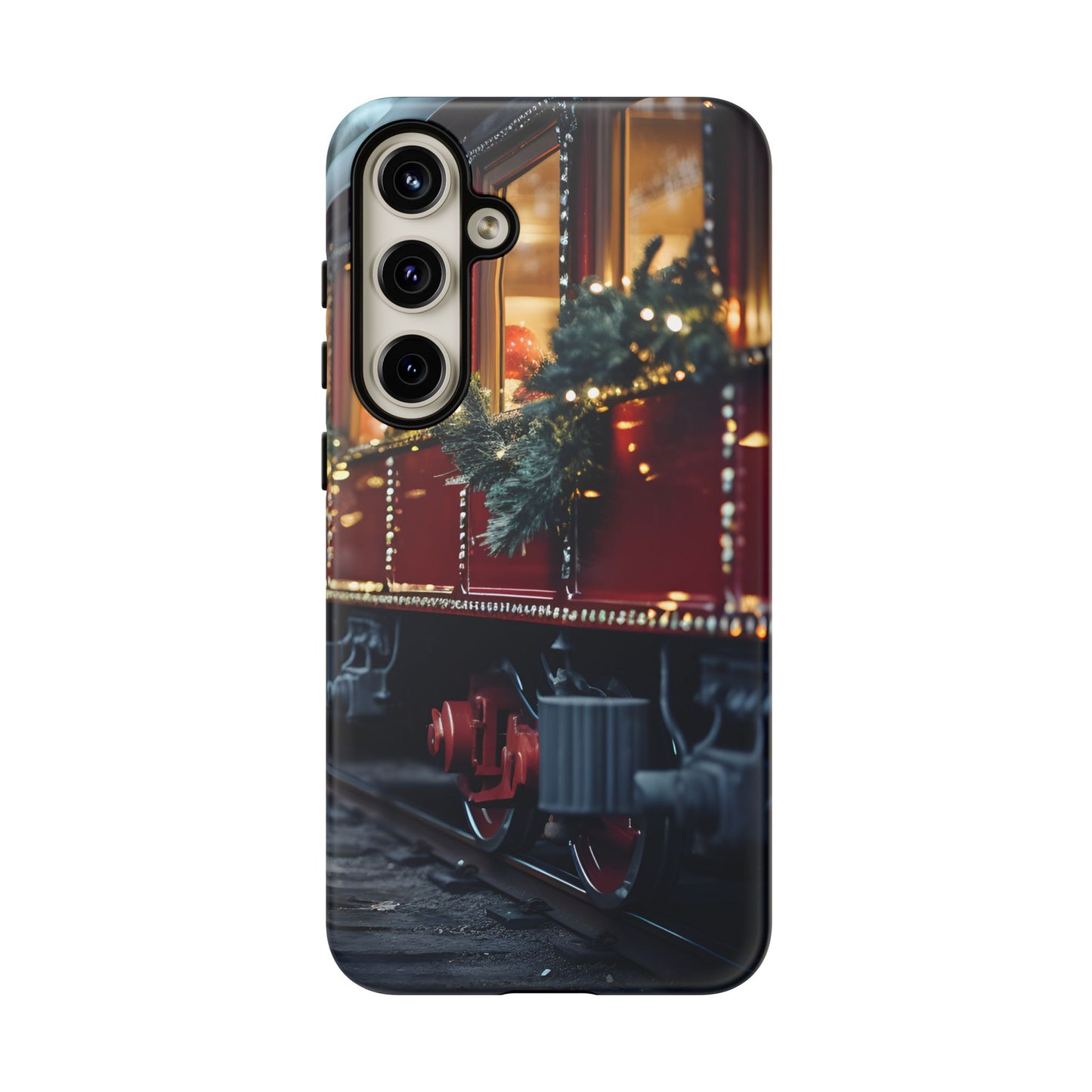 Classic Christmas Train Phone Case – Red & Green Holiday Art, Winter Wonderland Protective Cover