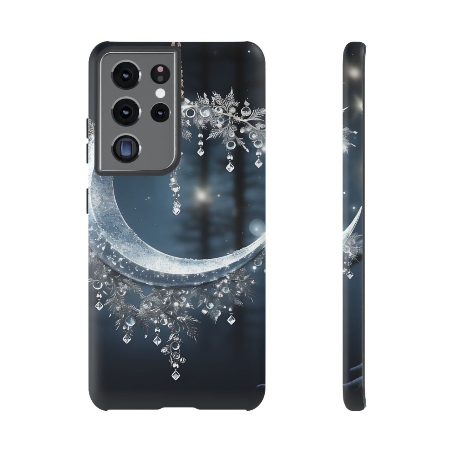 Christmas Ice Crescent Phone Case – Ice Diamond Hanging & Candle Art, Festive Holiday Design Protective Cover