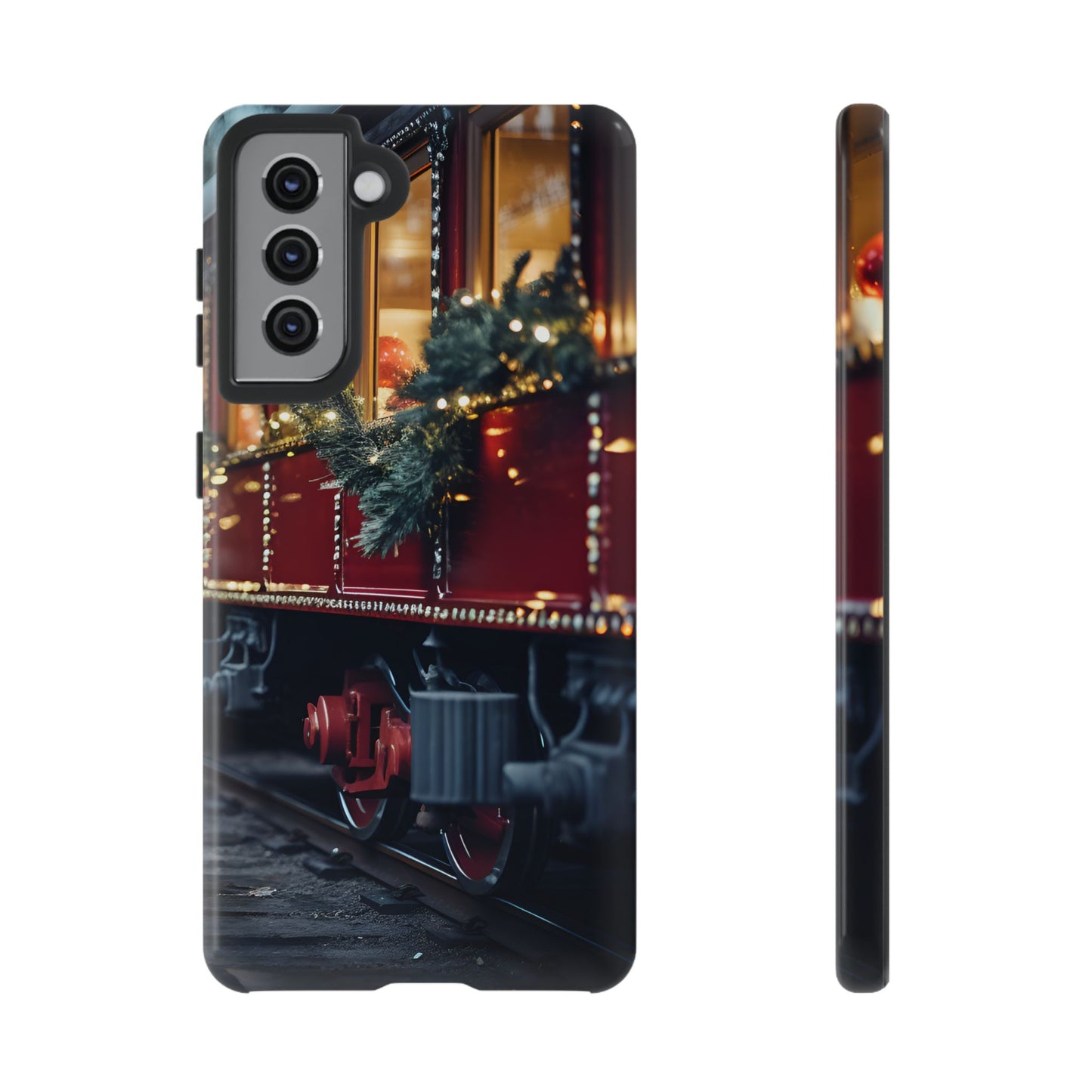 Classic Christmas Train Phone Case – Red & Green Holiday Art, Winter Wonderland Protective Cover