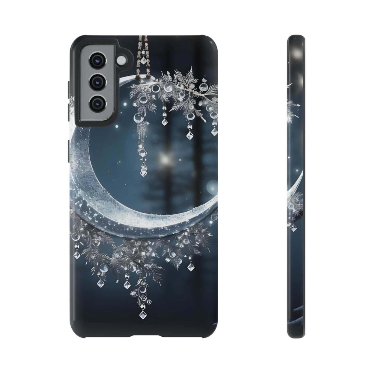 Christmas Ice Crescent Phone Case – Ice Diamond Hanging & Candle Art, Festive Holiday Design Protective Cover