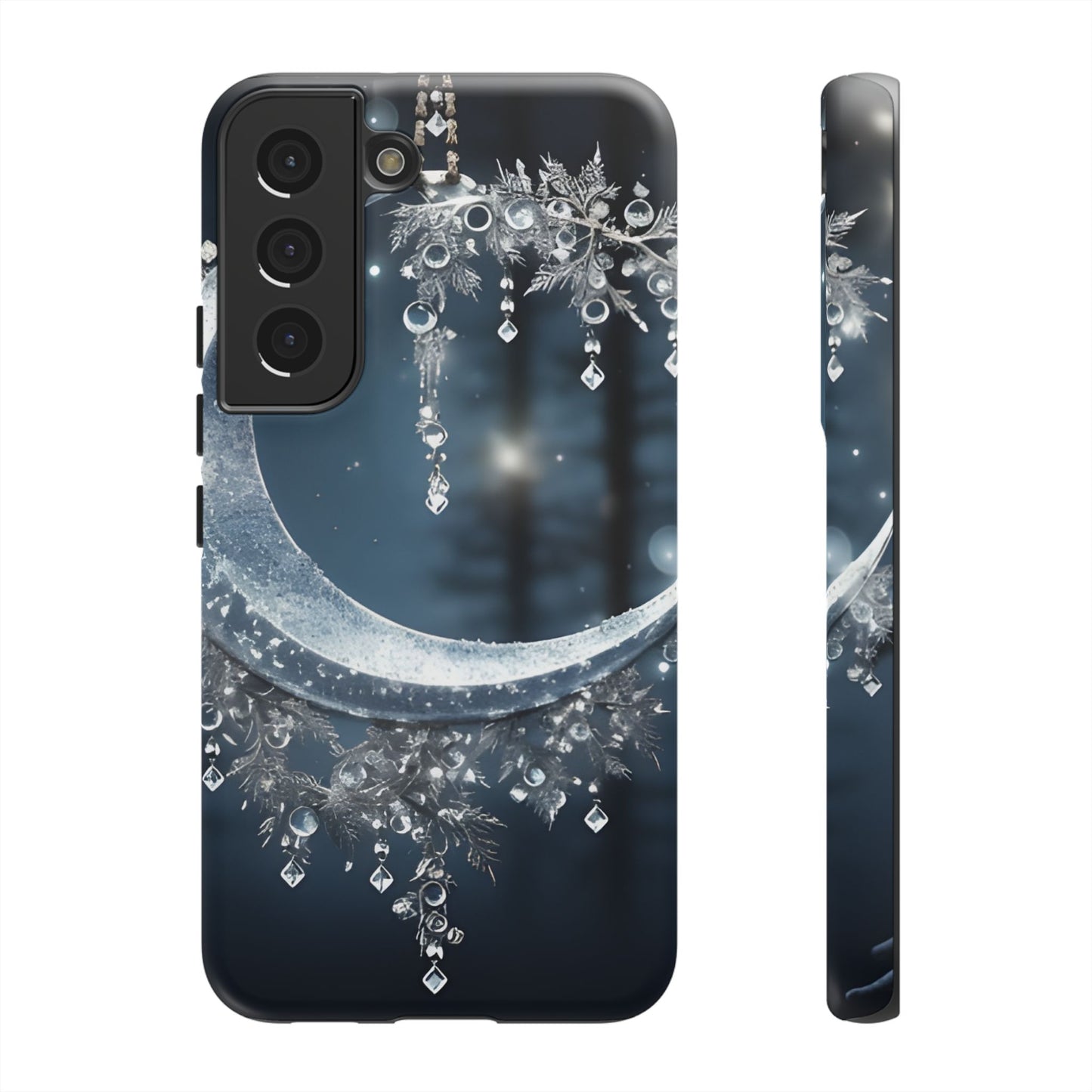 Christmas Ice Crescent Phone Case – Ice Diamond Hanging & Candle Art, Festive Holiday Design Protective Cover