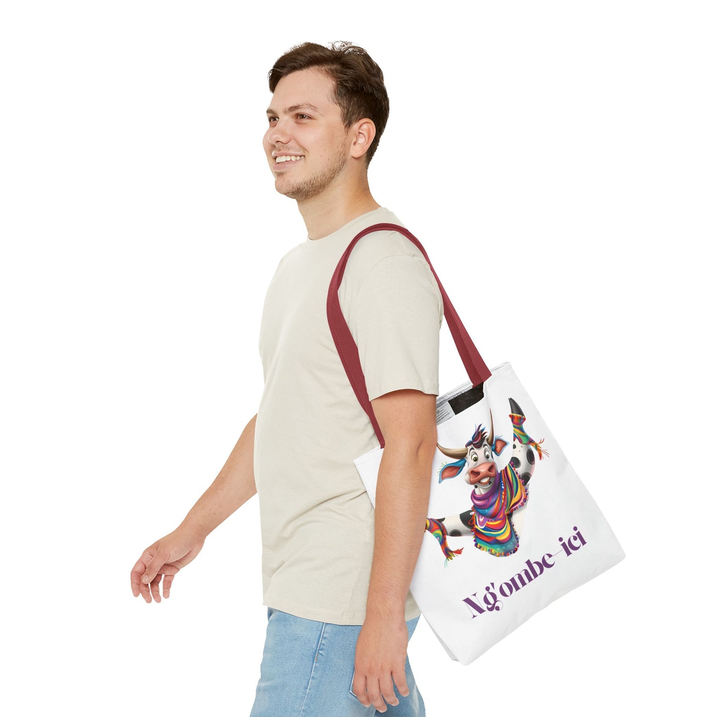 Tote Funny Ngombe-ici Cow Bag, Fun Eco-Friendly Shopping Bag, Animal Lover Gift, Festival Tote, Cute Cow Design, Mochila de Vaca