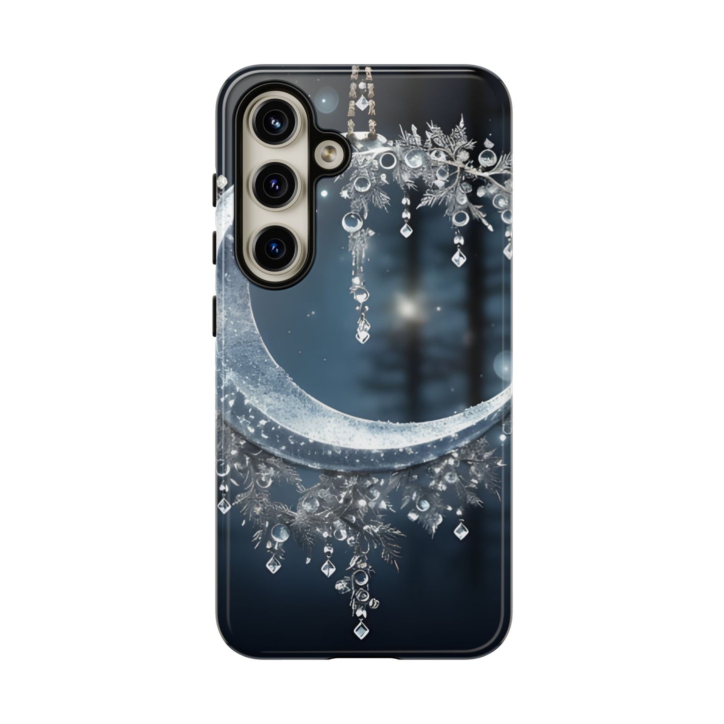 Christmas Ice Crescent Phone Case – Ice Diamond Hanging & Candle Art, Festive Holiday Design Protective Cover