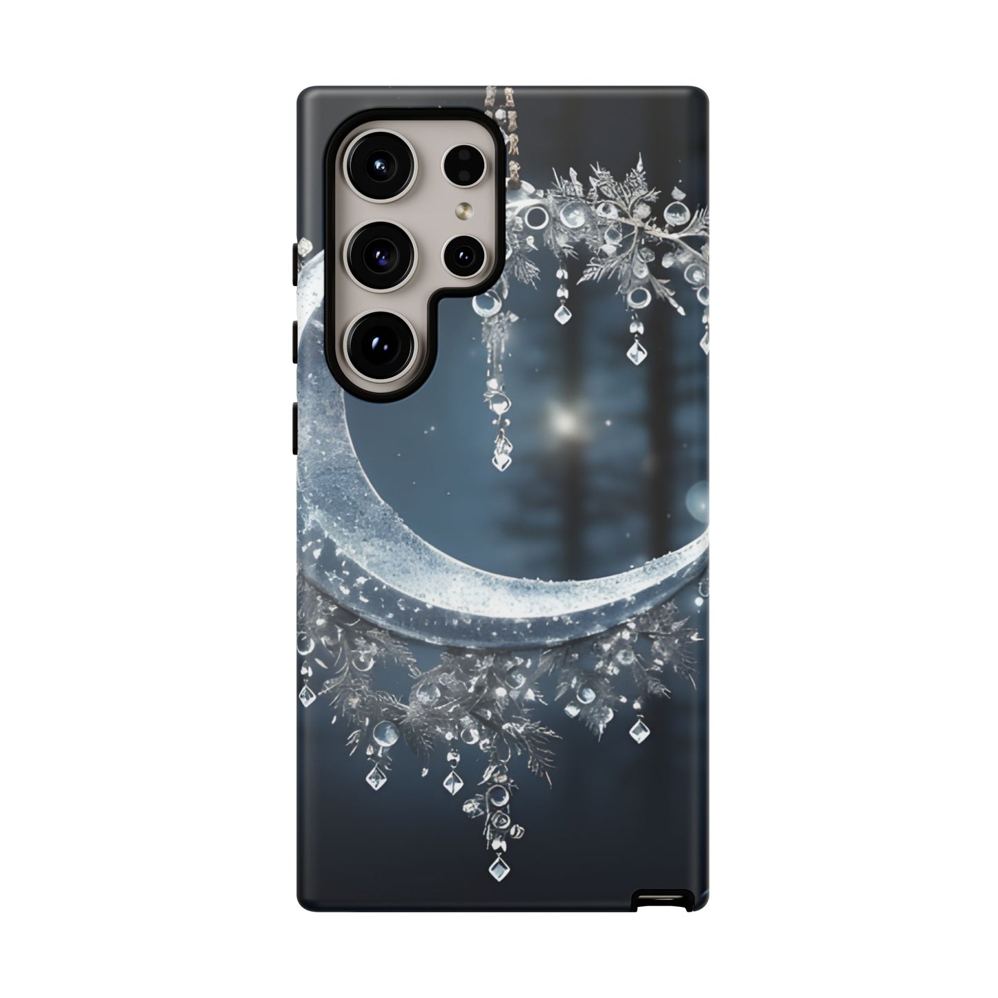 Christmas Ice Crescent Phone Case – Ice Diamond Hanging & Candle Art, Festive Holiday Design Protective Cover