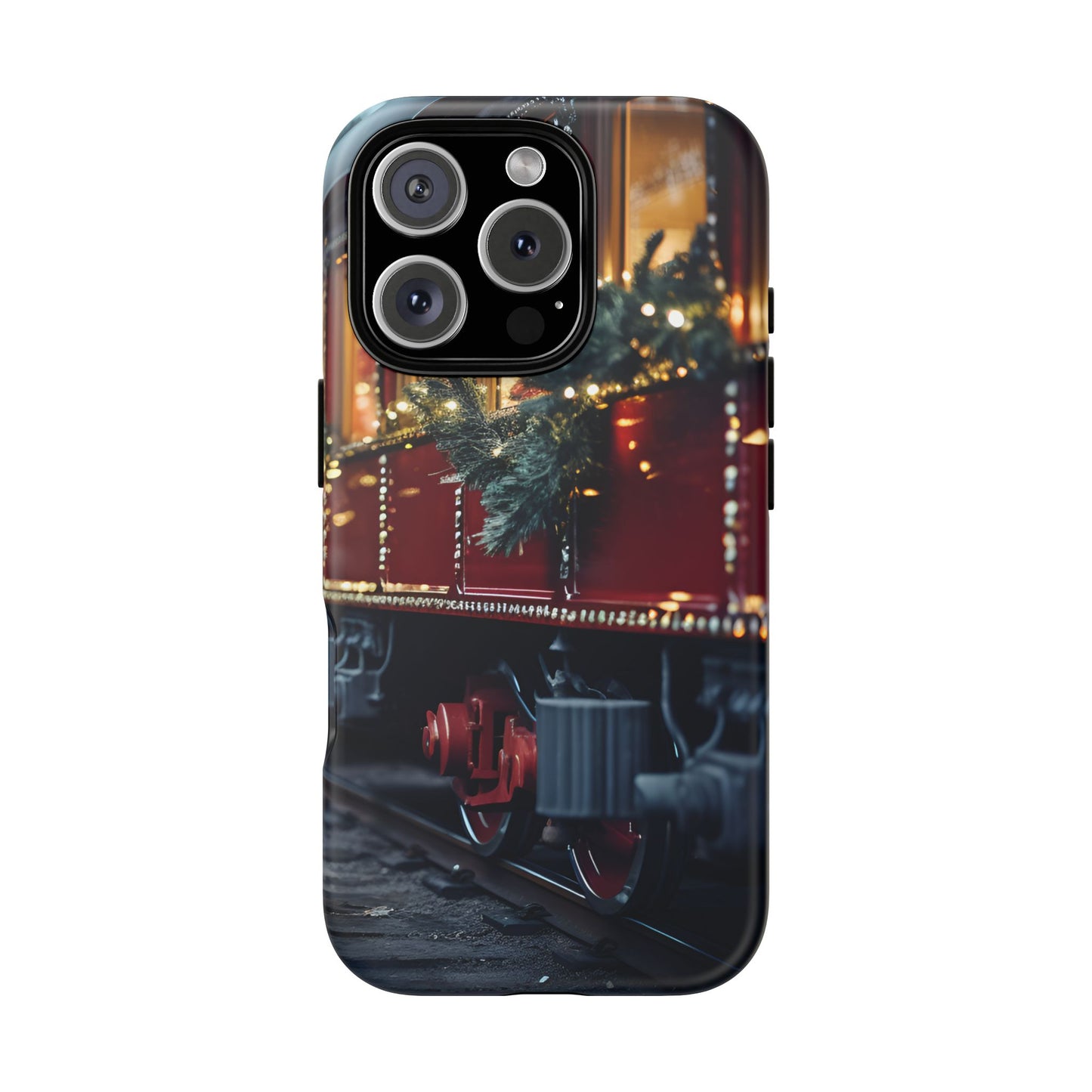 Classic Christmas Train Phone Case – Red & Green Holiday Art, Winter Wonderland Protective Cover