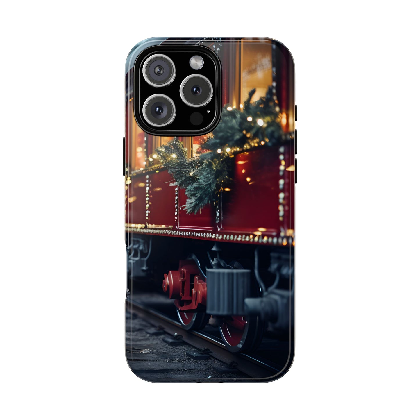 Classic Christmas Train Phone Case – Red & Green Holiday Art, Winter Wonderland Protective Cover