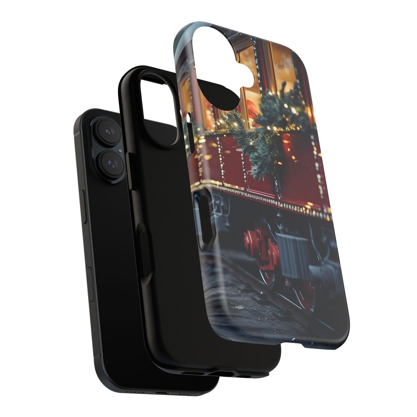 Classic Christmas Train Phone Case – Red & Green Holiday Art, Winter Wonderland Protective Cover