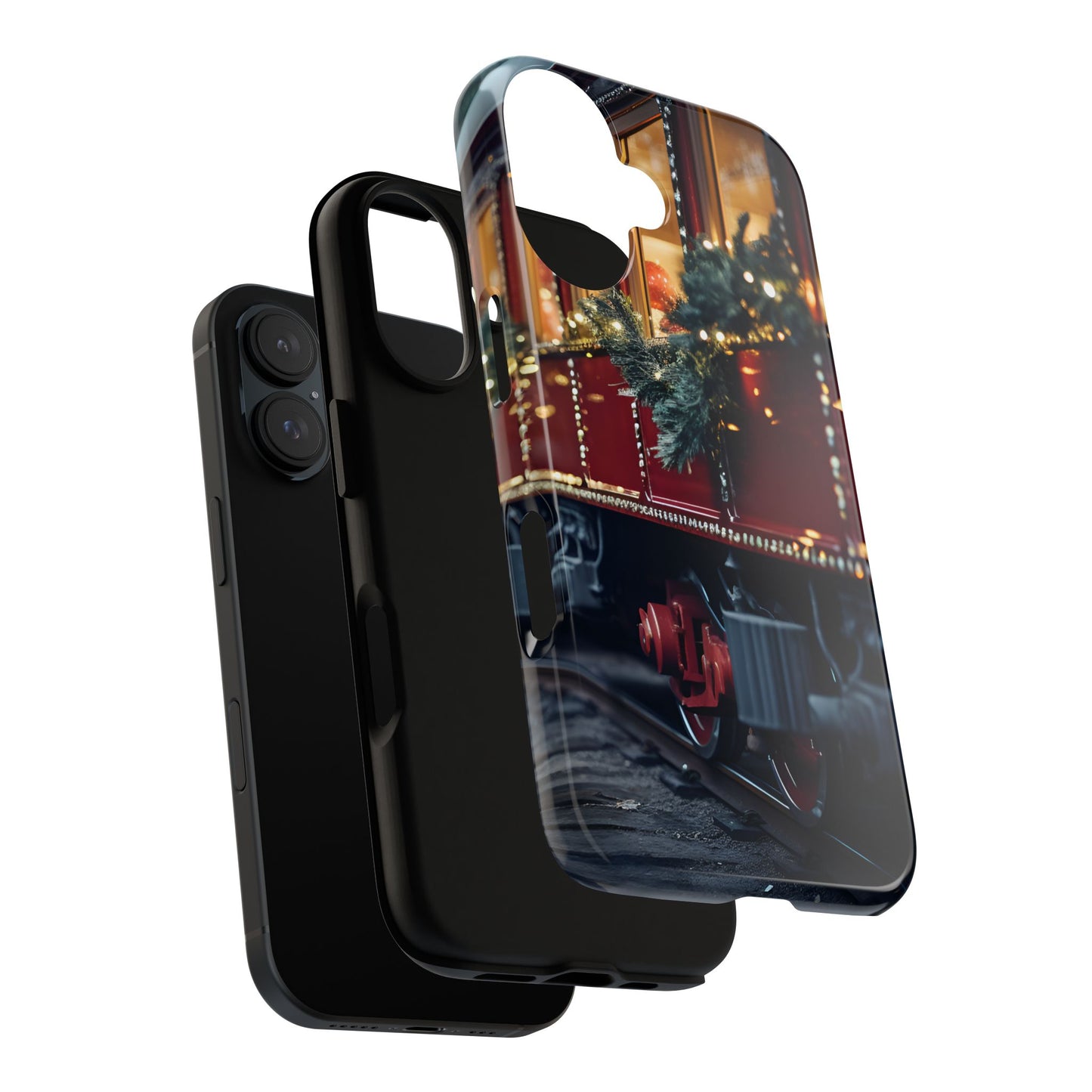 Classic Christmas Train Phone Case – Red & Green Holiday Art, Winter Wonderland Protective Cover