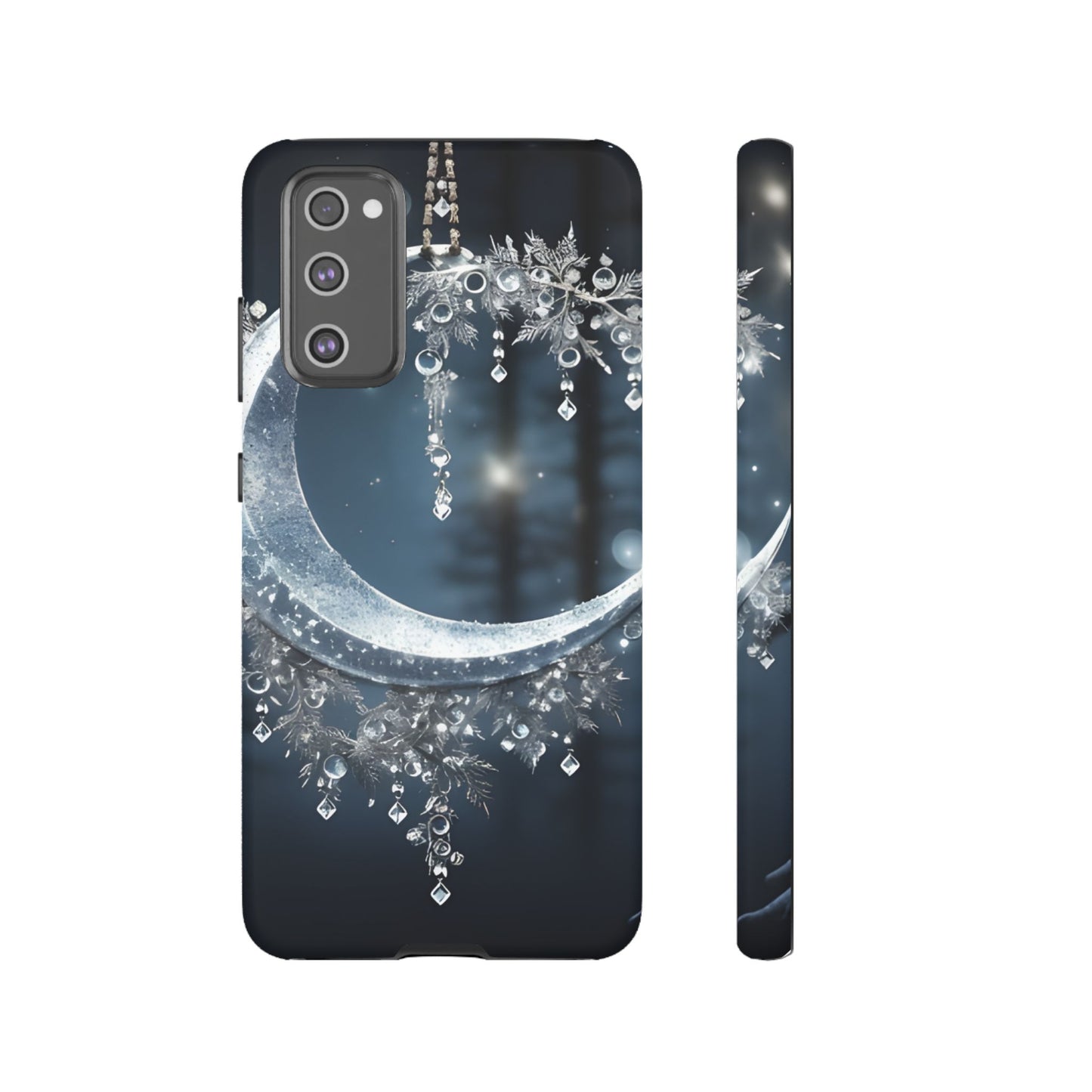 Christmas Ice Crescent Phone Case – Ice Diamond Hanging & Candle Art, Festive Holiday Design Protective Cover