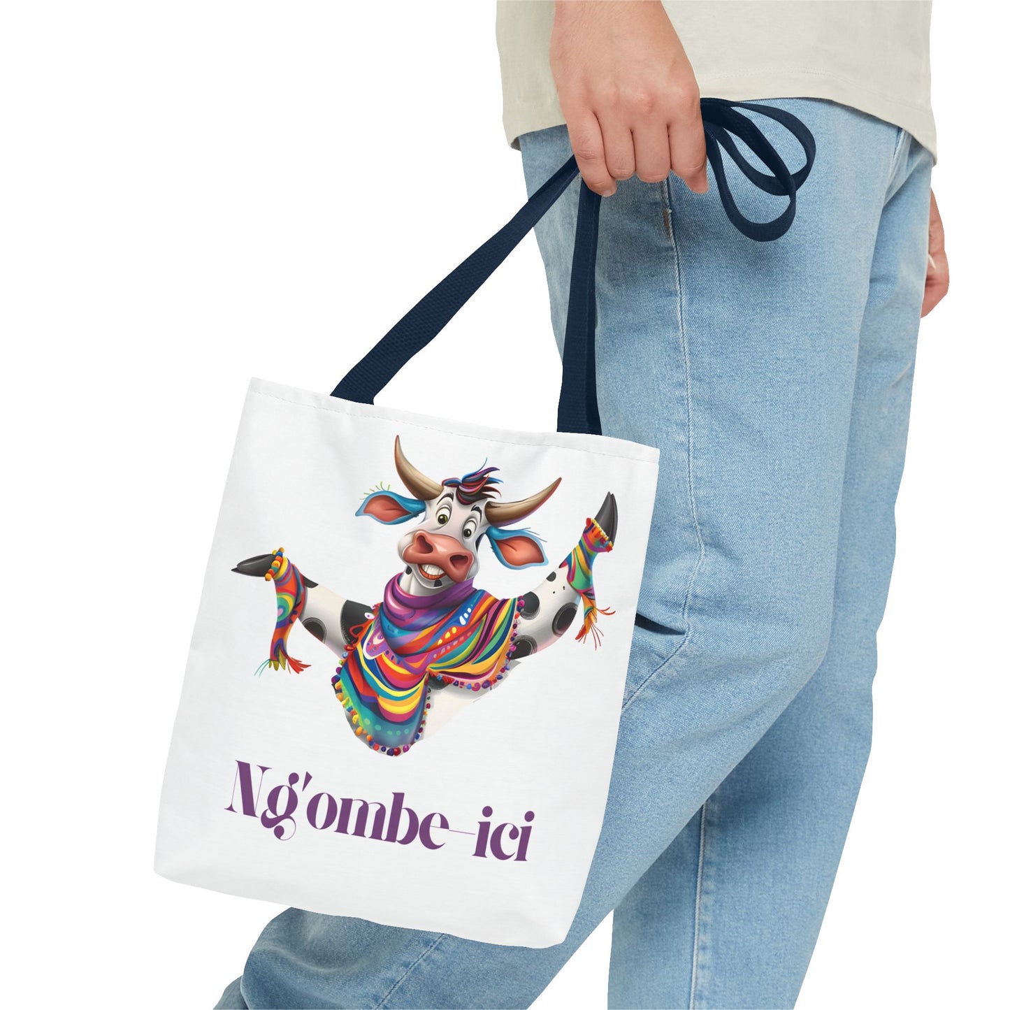 Tote Funny Ngombe-ici Cow Bag, Fun Eco-Friendly Shopping Bag, Animal Lover Gift, Festival Tote, Cute Cow Design, Mochila de Vaca