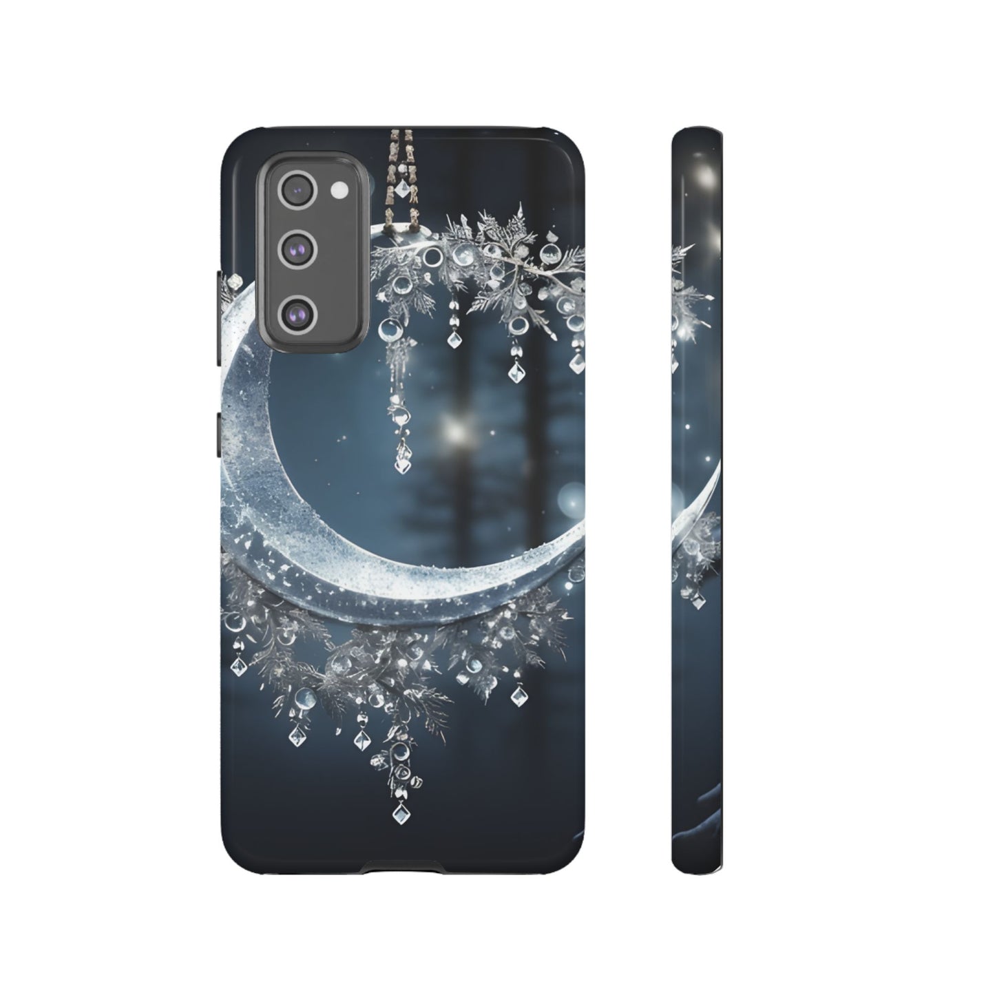 Christmas Ice Crescent Phone Case – Ice Diamond Hanging & Candle Art, Festive Holiday Design Protective Cover