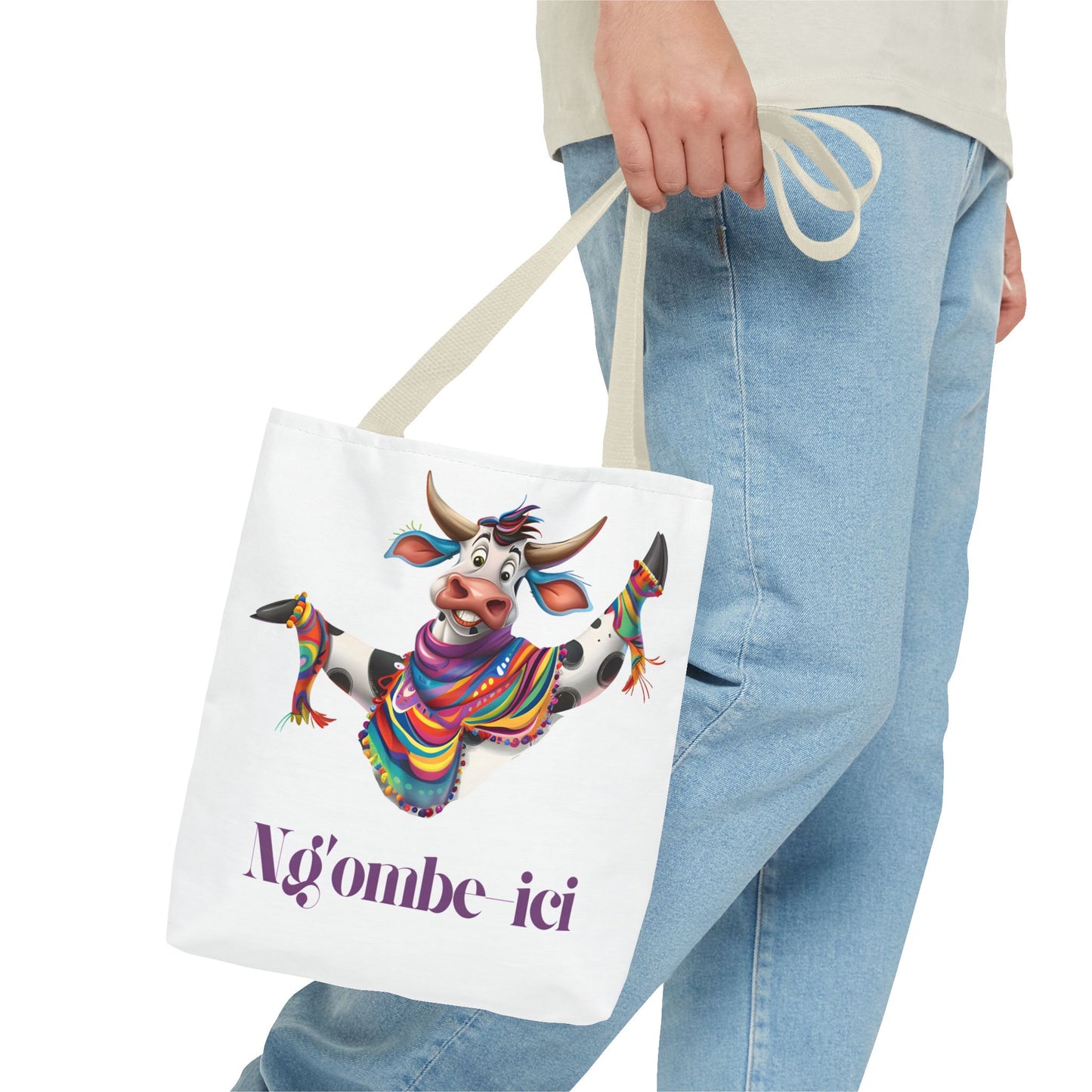 Tote Funny Ngombe-ici Cow Bag, Fun Eco-Friendly Shopping Bag, Animal Lover Gift, Festival Tote, Cute Cow Design, Mochila de Vaca