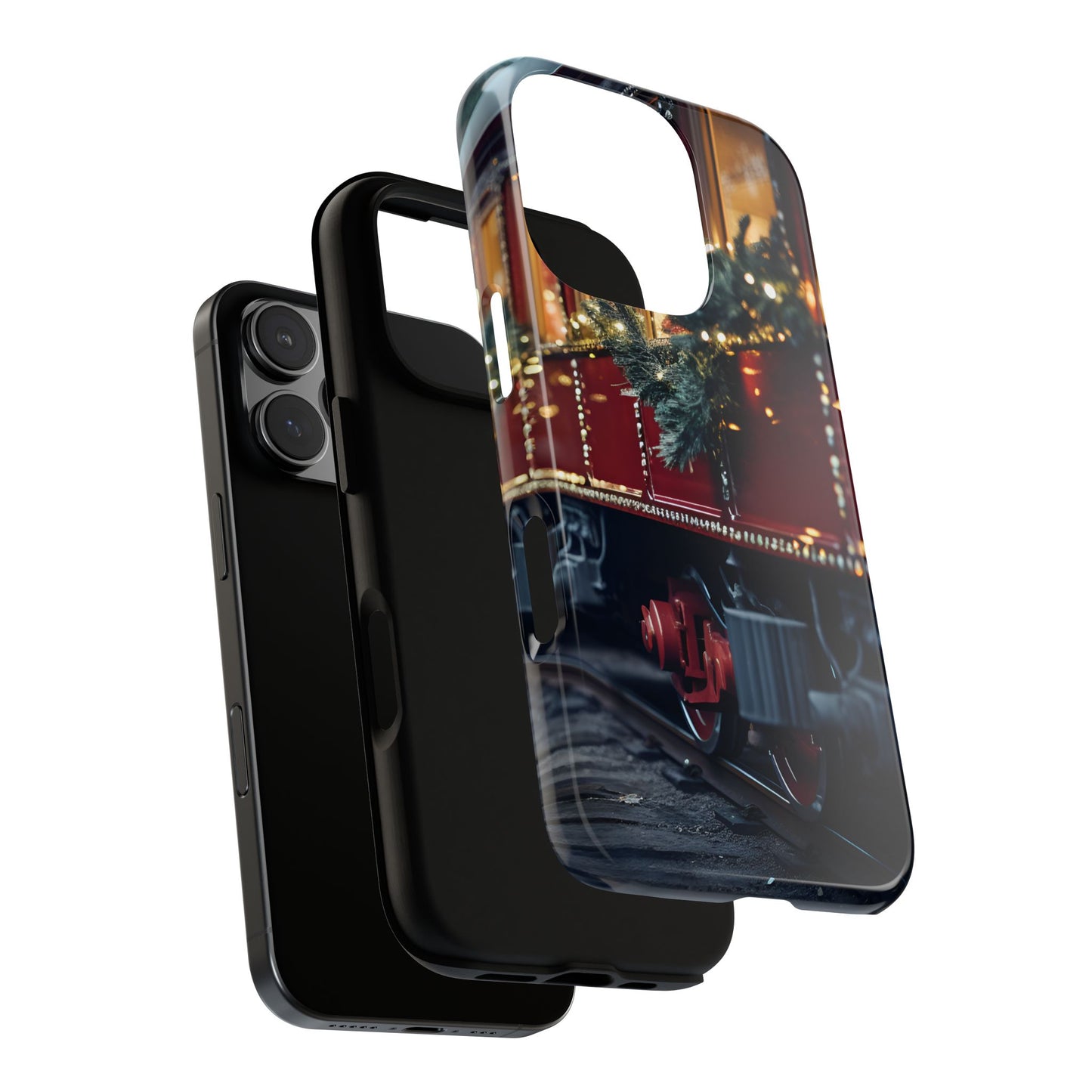 Classic Christmas Train Phone Case – Red & Green Holiday Art, Winter Wonderland Protective Cover