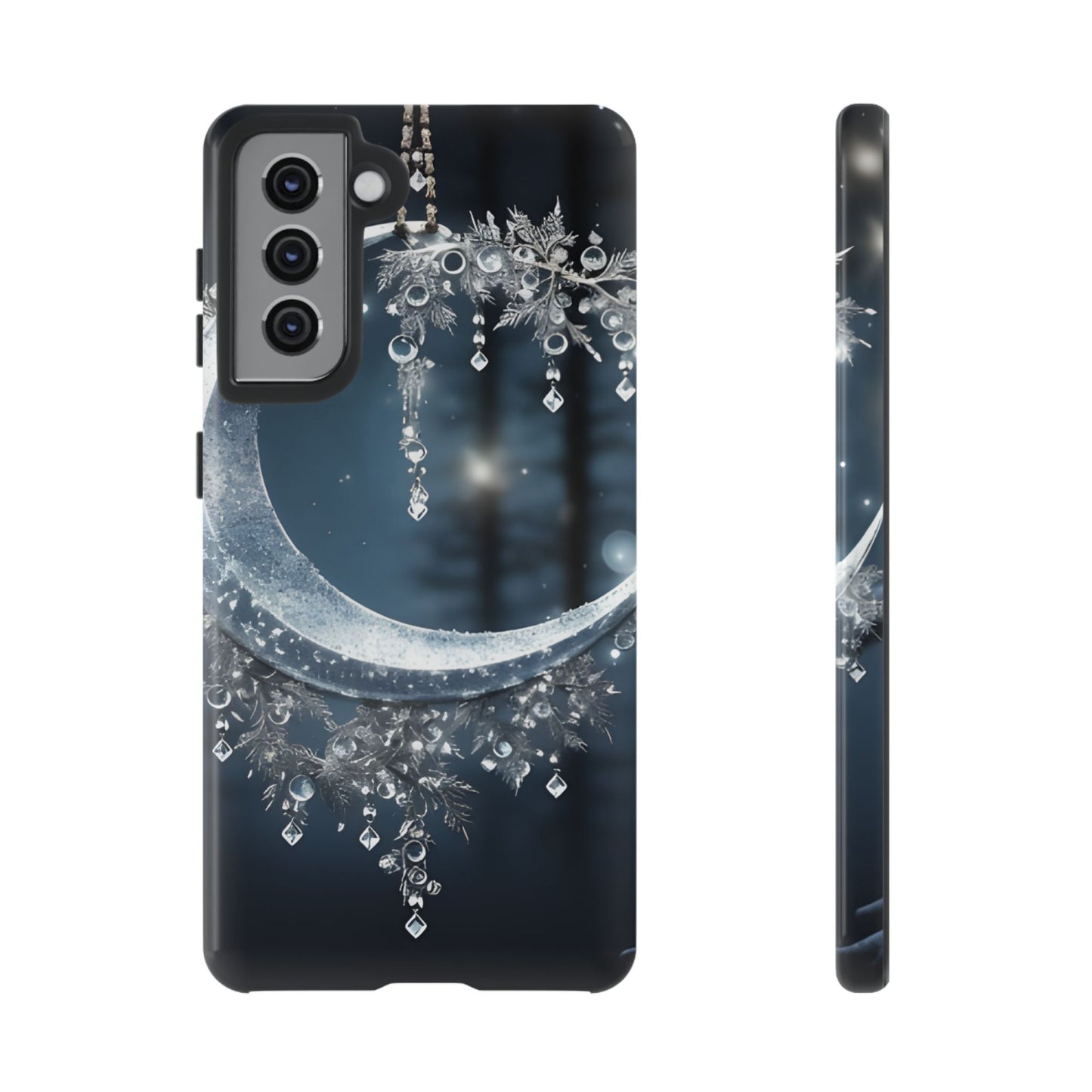 Christmas Ice Crescent Phone Case – Ice Diamond Hanging & Candle Art, Festive Holiday Design Protective Cover